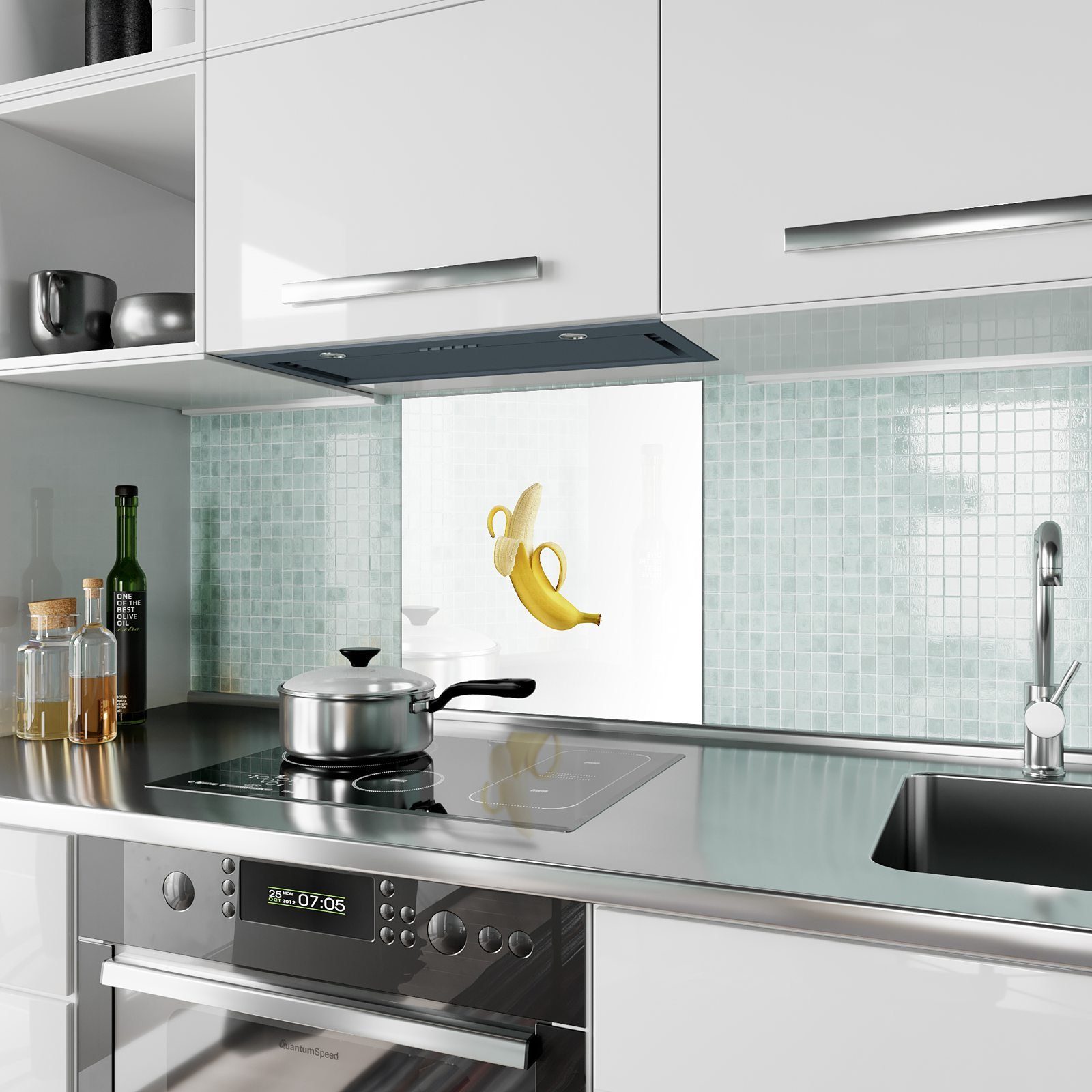 Primedeco Küchenrückwand Küchenrückwand Banane Geschälte Motiv Spritzschutz mit Glas