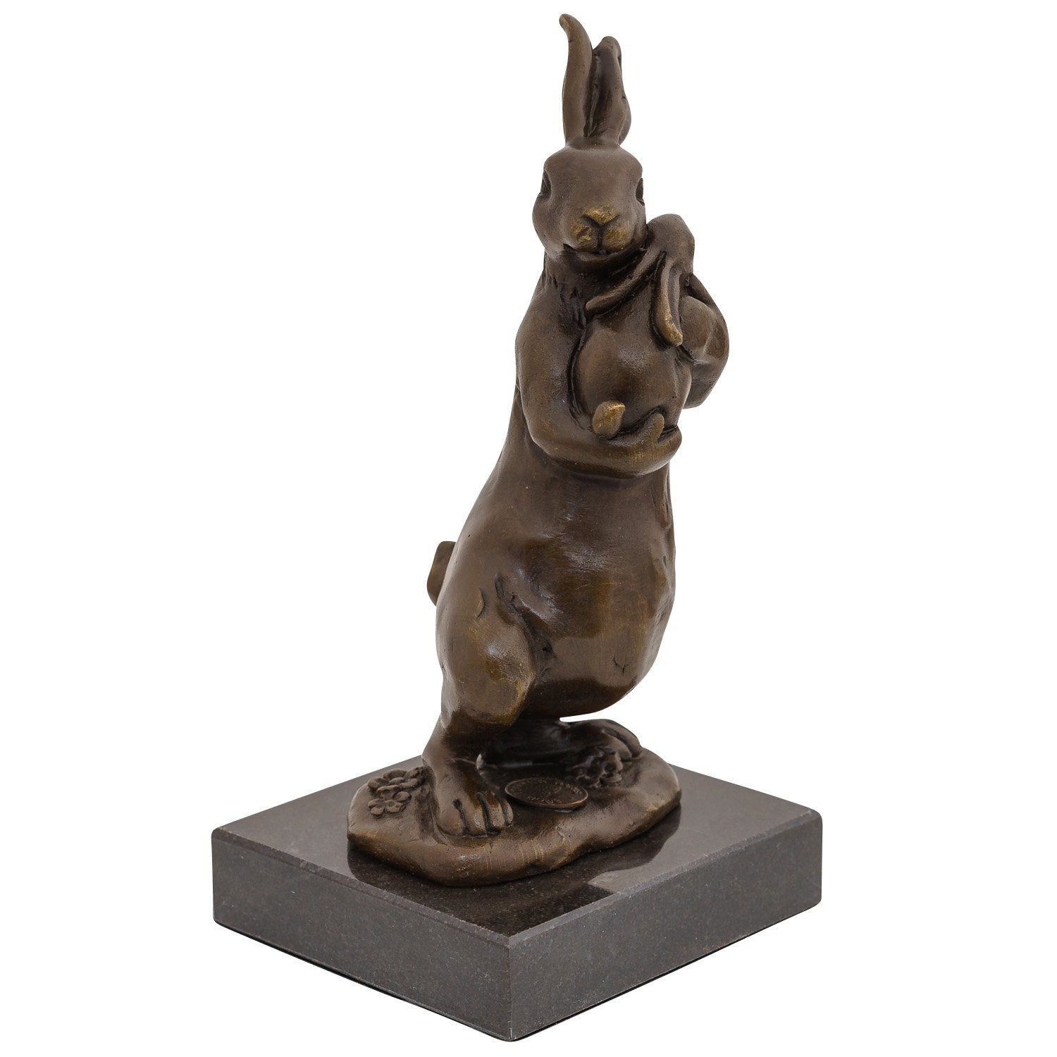 Aubaho Skulptur Bronze Baby Statue Bronzeskulptur Hase mit im Antik-Stil Figur 16cm