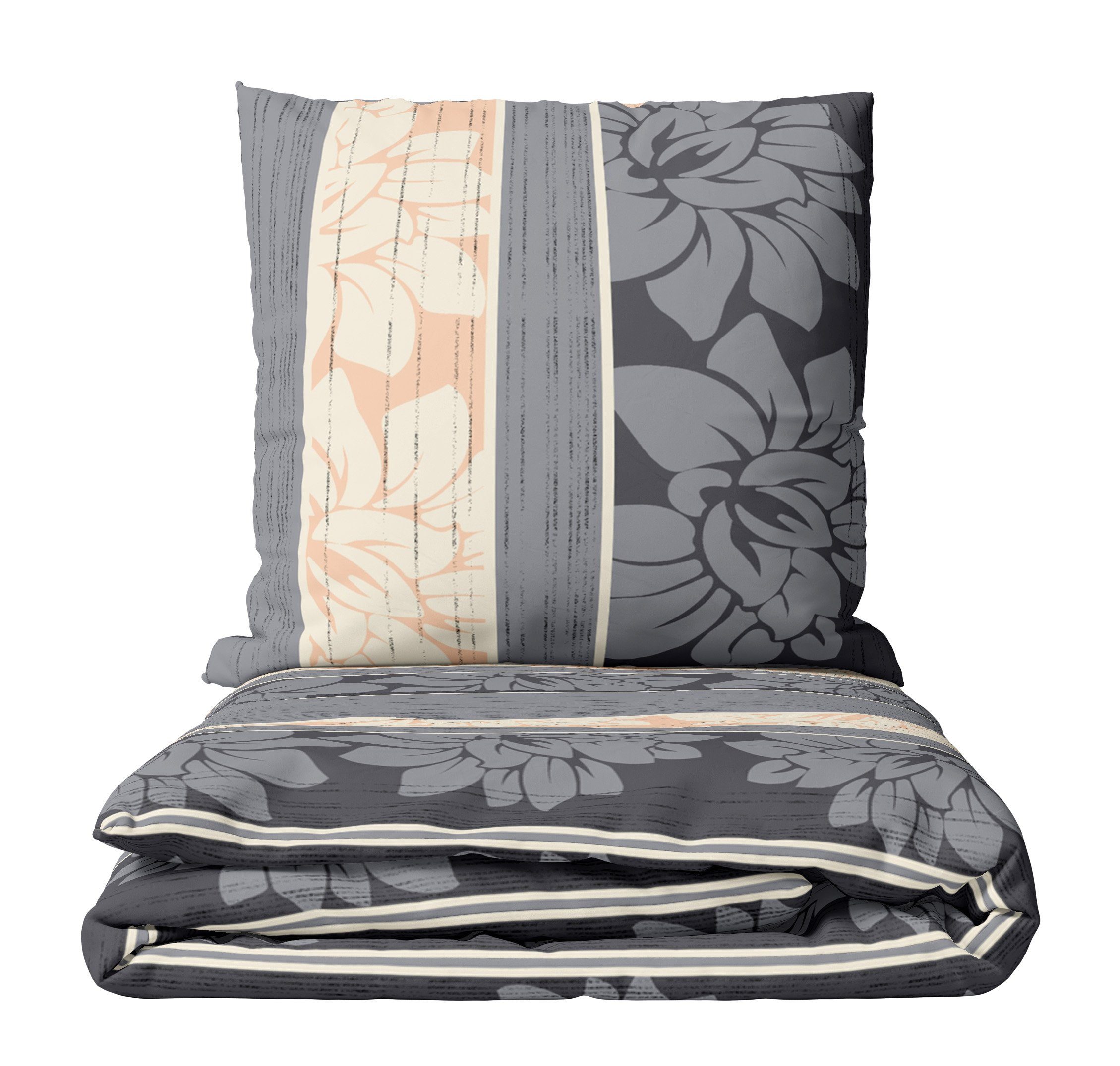 Leonado Vicenti Bettwäsche Winter flauschig warm, Fleece, 2 teilig, Thermofleece kuschelig weich, Blumen und Streifen