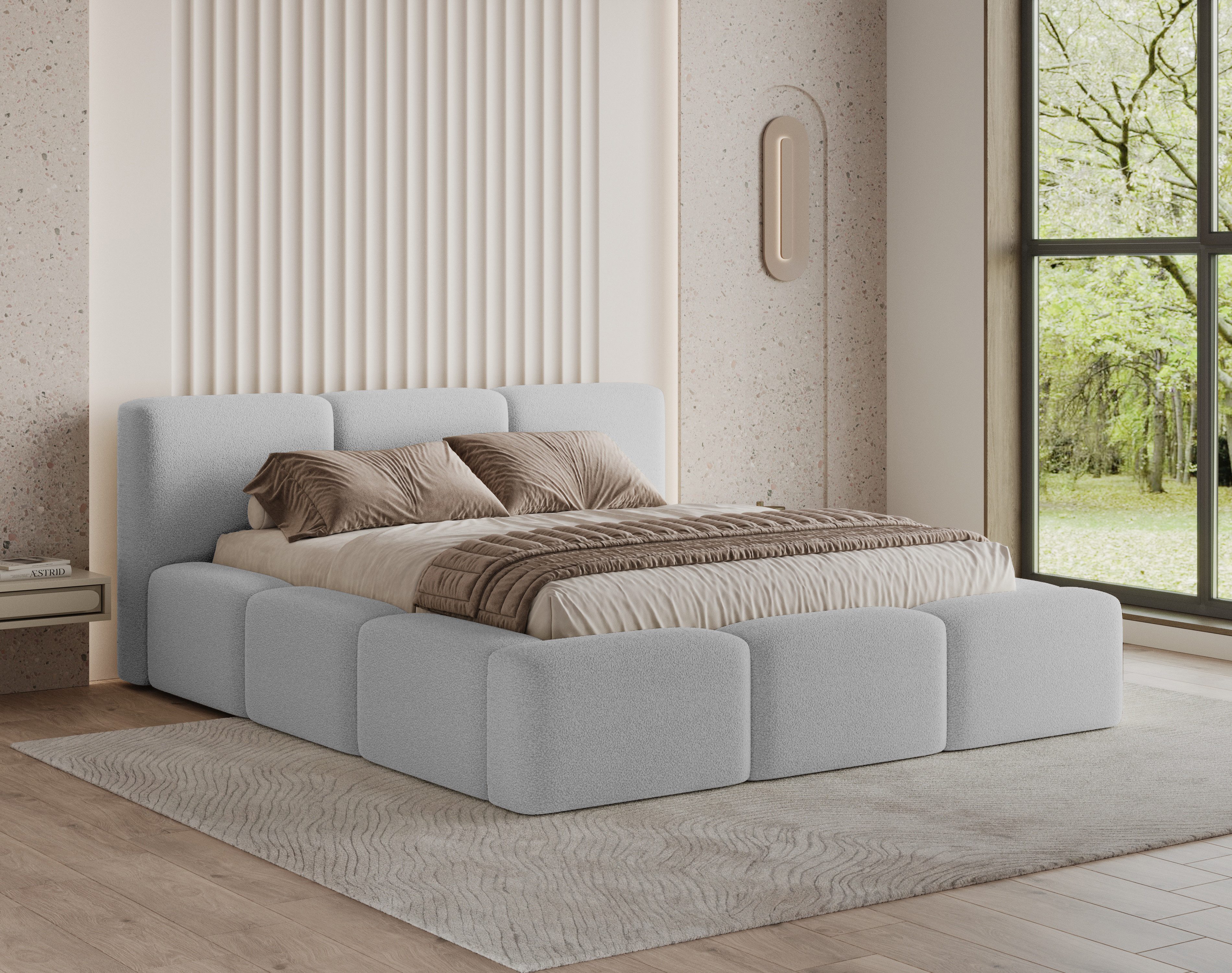 Chilly Möbel Polsterbett Como Grau Bouclé-Stoff günstig online kaufen