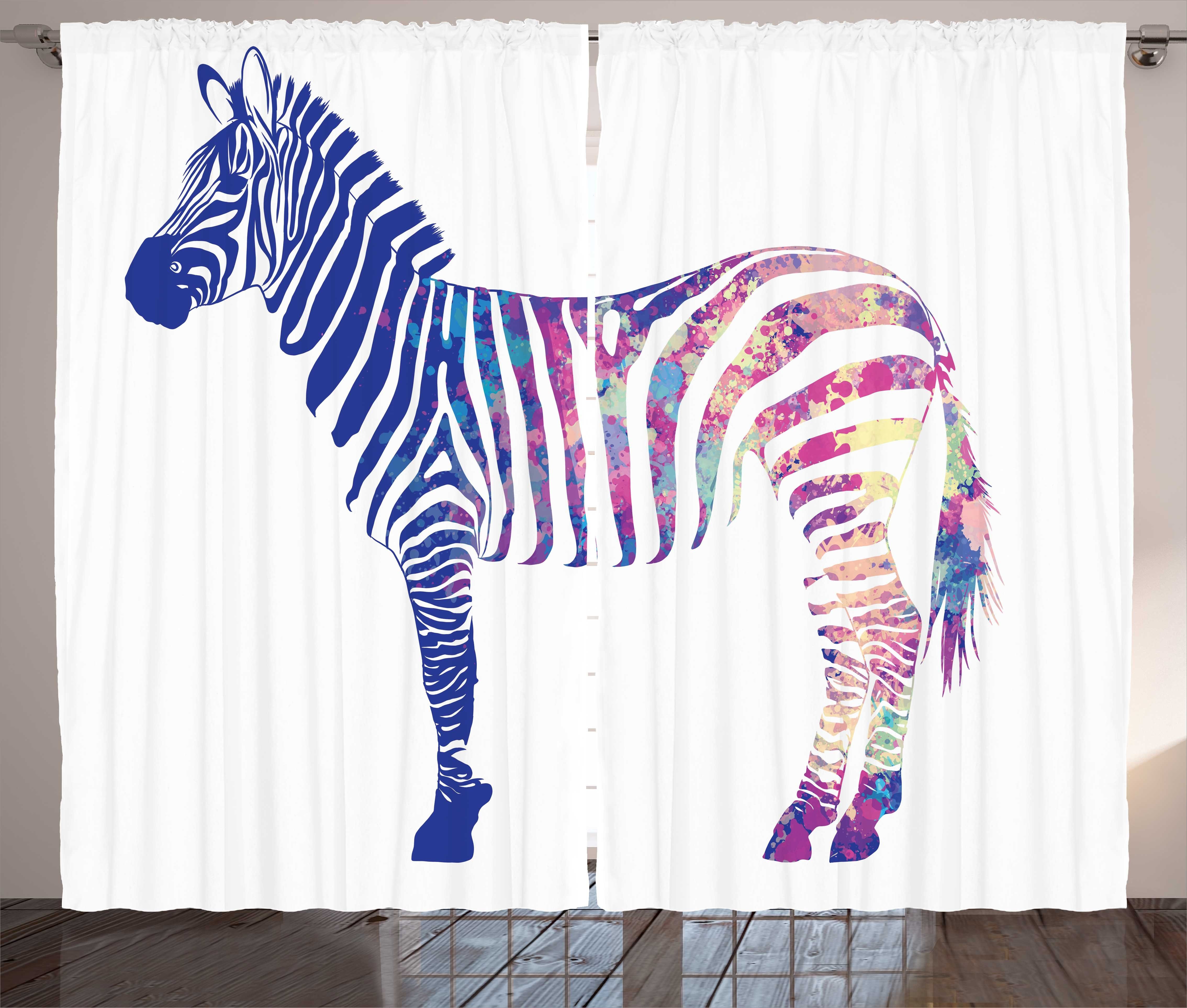 Gardine Schlafzimmer Kräuselband Vorhang mit Schlaufen und Haken, Abakuhaus, Zebra Tier in bunten Streifen