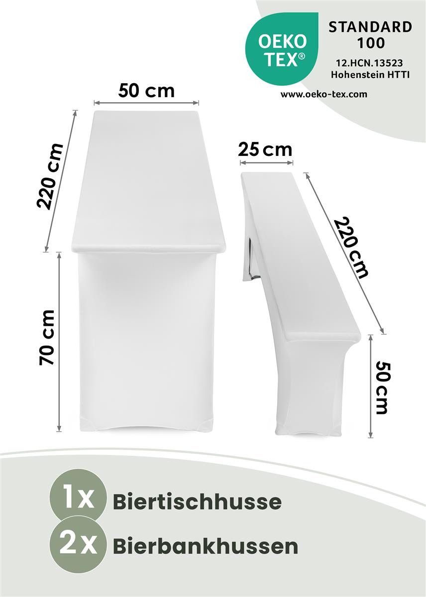 Gräfenstayn Hussen-Set Biertischhussen Bierzeltgarnitur 50cm 70cm, Biertischhussen-Set 3 tlg Bierzeltgarnitur 50cm oder 70cm breite