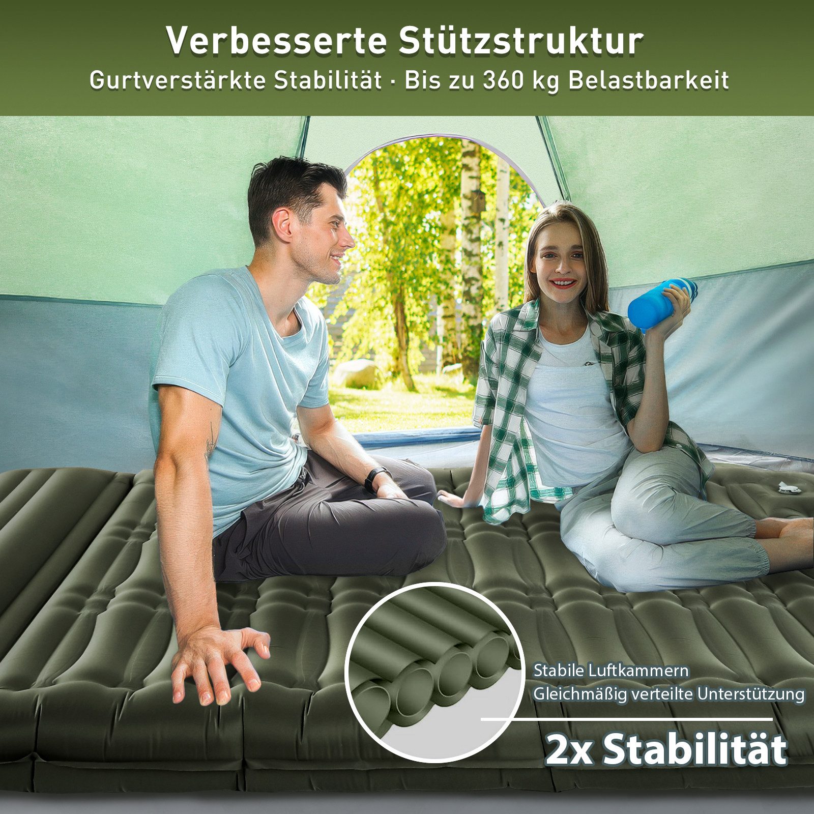 Elegear Isomatte isomatte selbstaufblasend 12/14cm Campingmatte Outdoor, 195×65/138CM, (1-tlg), Schlafmatte mit Fußpumpe, für 2 Personen Strand, Reisen, Zelt, Outdoor