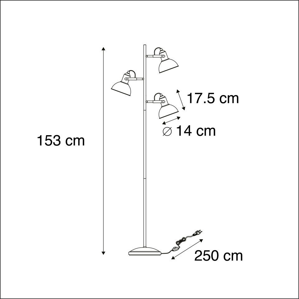 Qazqa Stehlampe Tommy, ohne Leuchtmittel, Warmweiß, QAZQA Stehlampe, e14, Schwarz, Stahl, Industrie