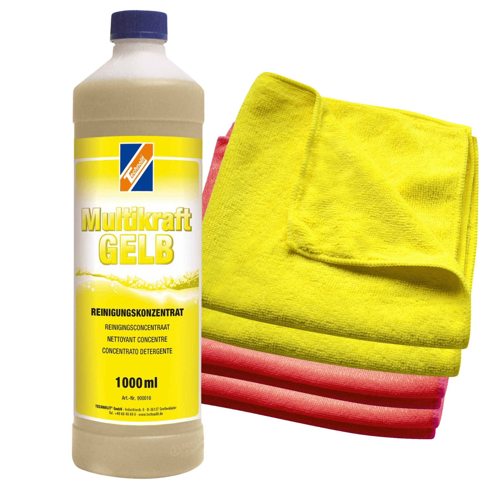 TECHNOLIT® Multikraft Sanitärreiniger 1L + 4 Microfasertücher, Badreiniger Kalk Sanitärreiniger