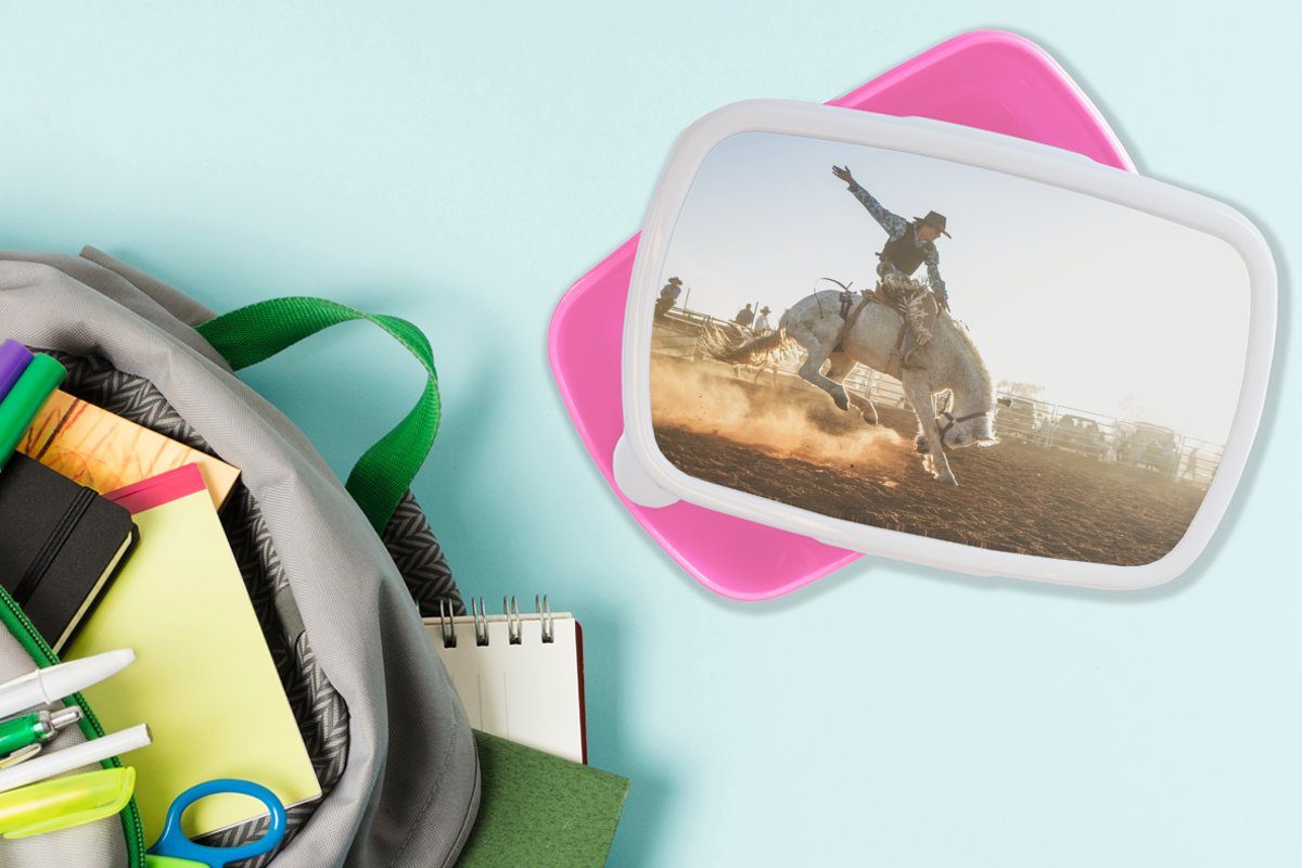 Mädchen, Kunststoff Pferd Kunststoff, Stoff, MuchoWow - Erwachsene, rosa (2-tlg), Brotdose - für Kinder, Snackbox, Brotbox Cowboy Lunchbox