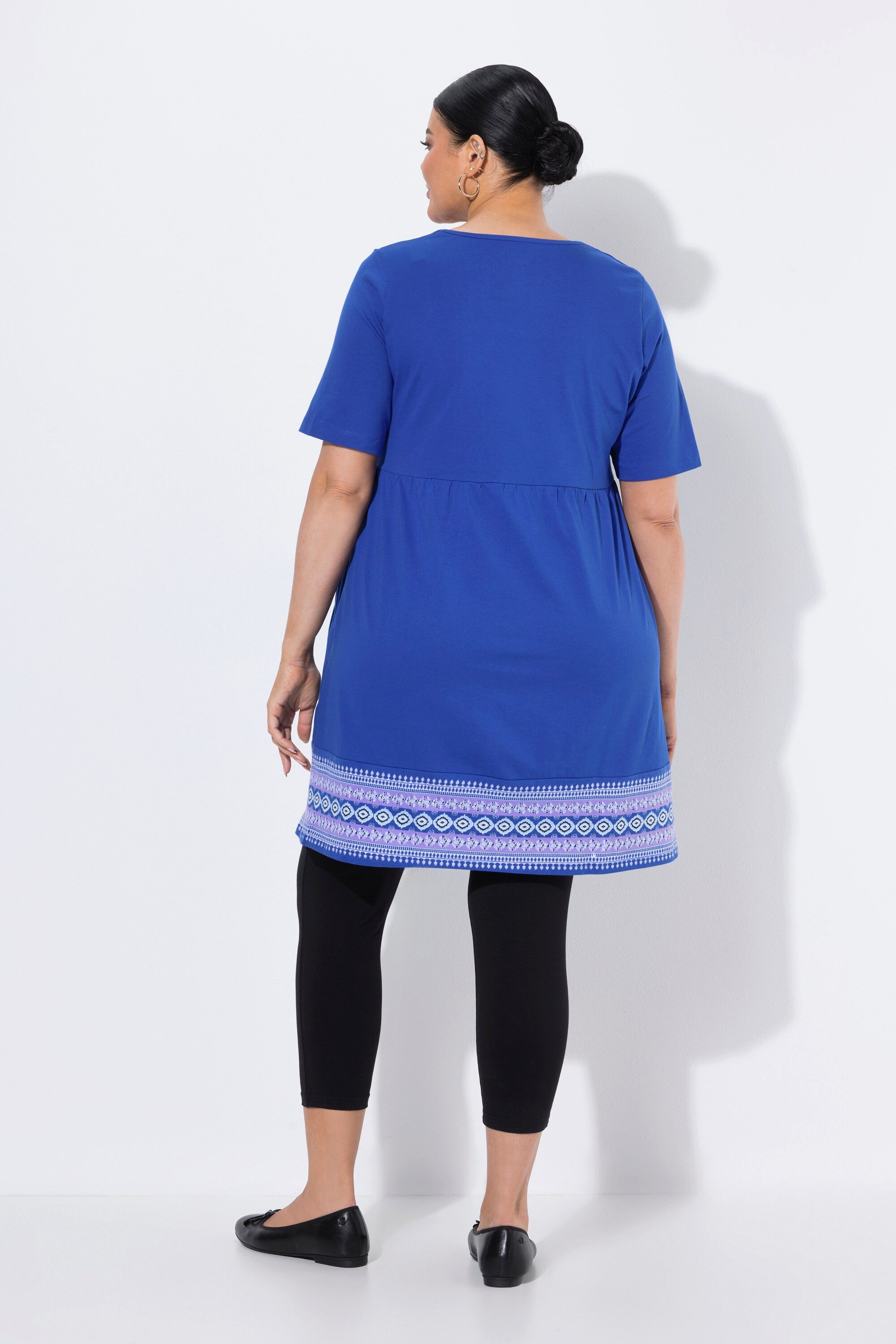 Ulla Popken Longshirt Longshirt Bordürendruck Carré-Ausschnitt Halbarm