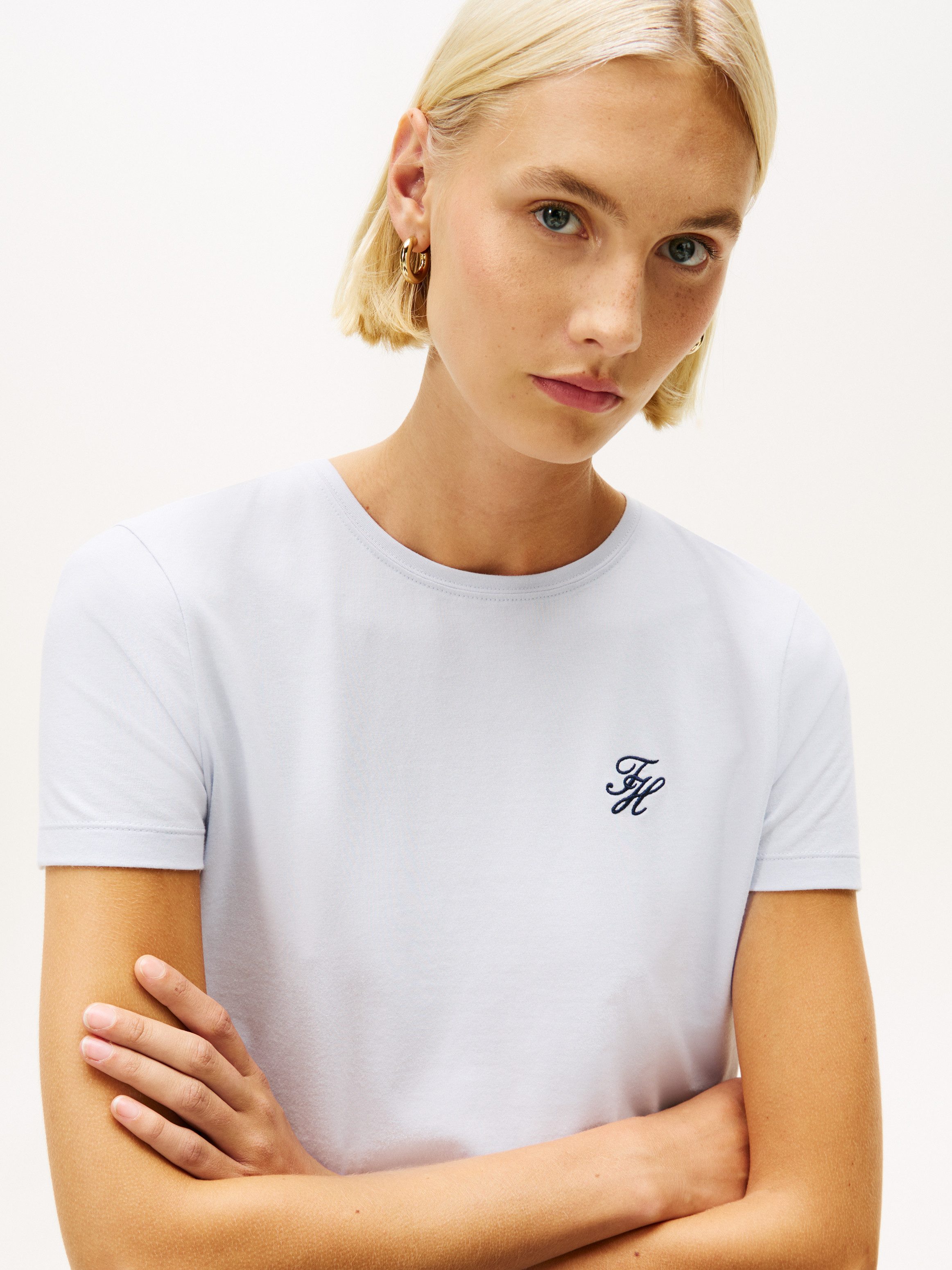 Tommy Hilfiger Kurzarmshirt TH SCRIPT REG C-NK SS TEE Stretch, Baumwollmisc günstig online kaufen