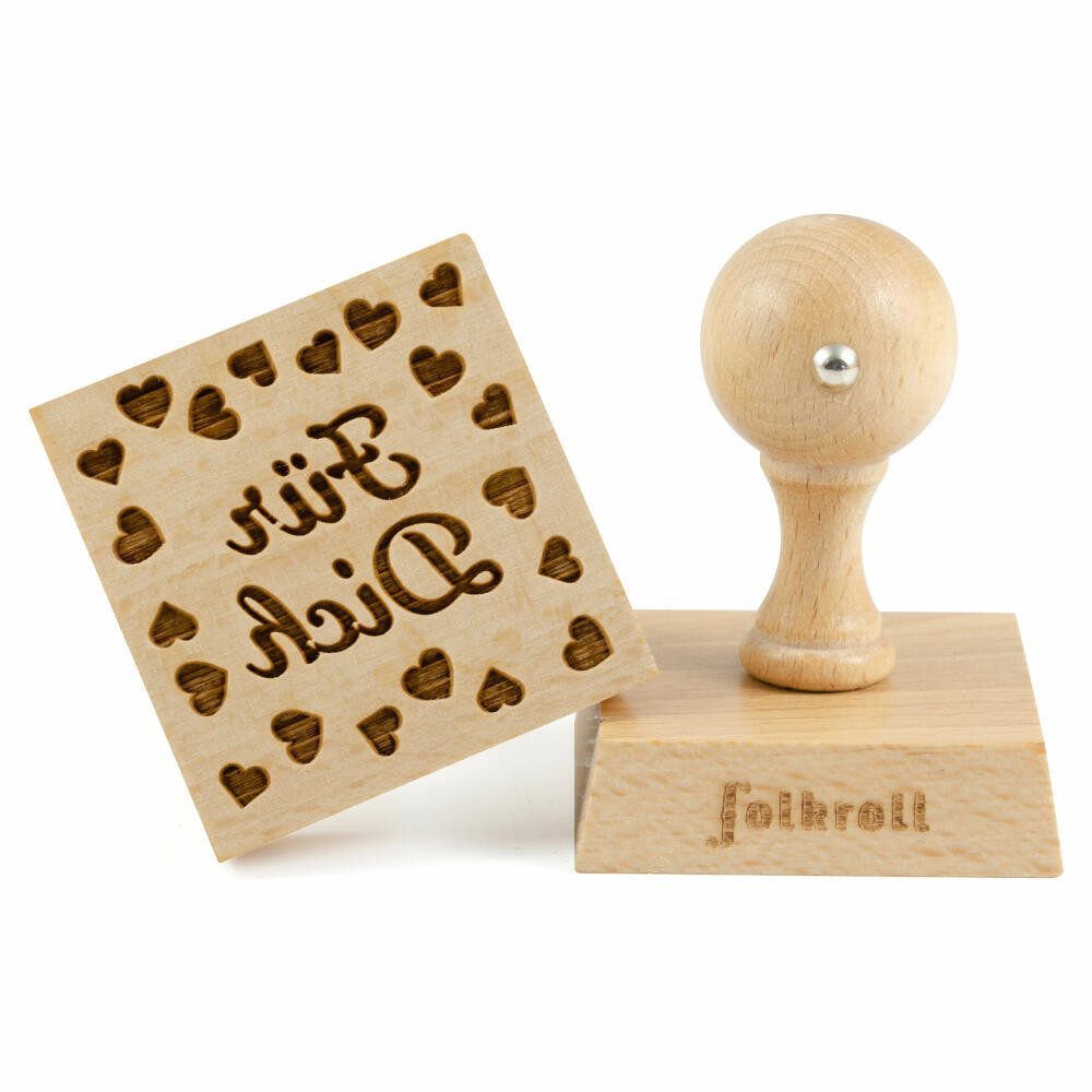 folkroll Gebäckstempel Für Dich 55x55 mm, Buchenholz