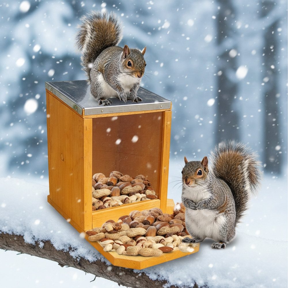 Melko Futterhaus Futterhaus Eichhörnchen Futterautomat Holz Braun Zinkdach Plexiglas, Zinkdach