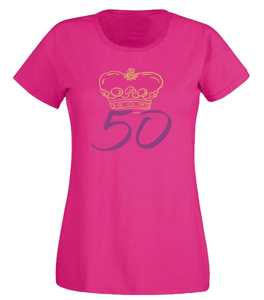 G-graphics T-Shirt Damen T-Shirt - Krone – 50 zum 50. Geburtstag, mit  trendigem Frontprint, Slim-fit, Aufdruck auf der Vorderseite,  Spruch/Sprüche/Print/Motiv