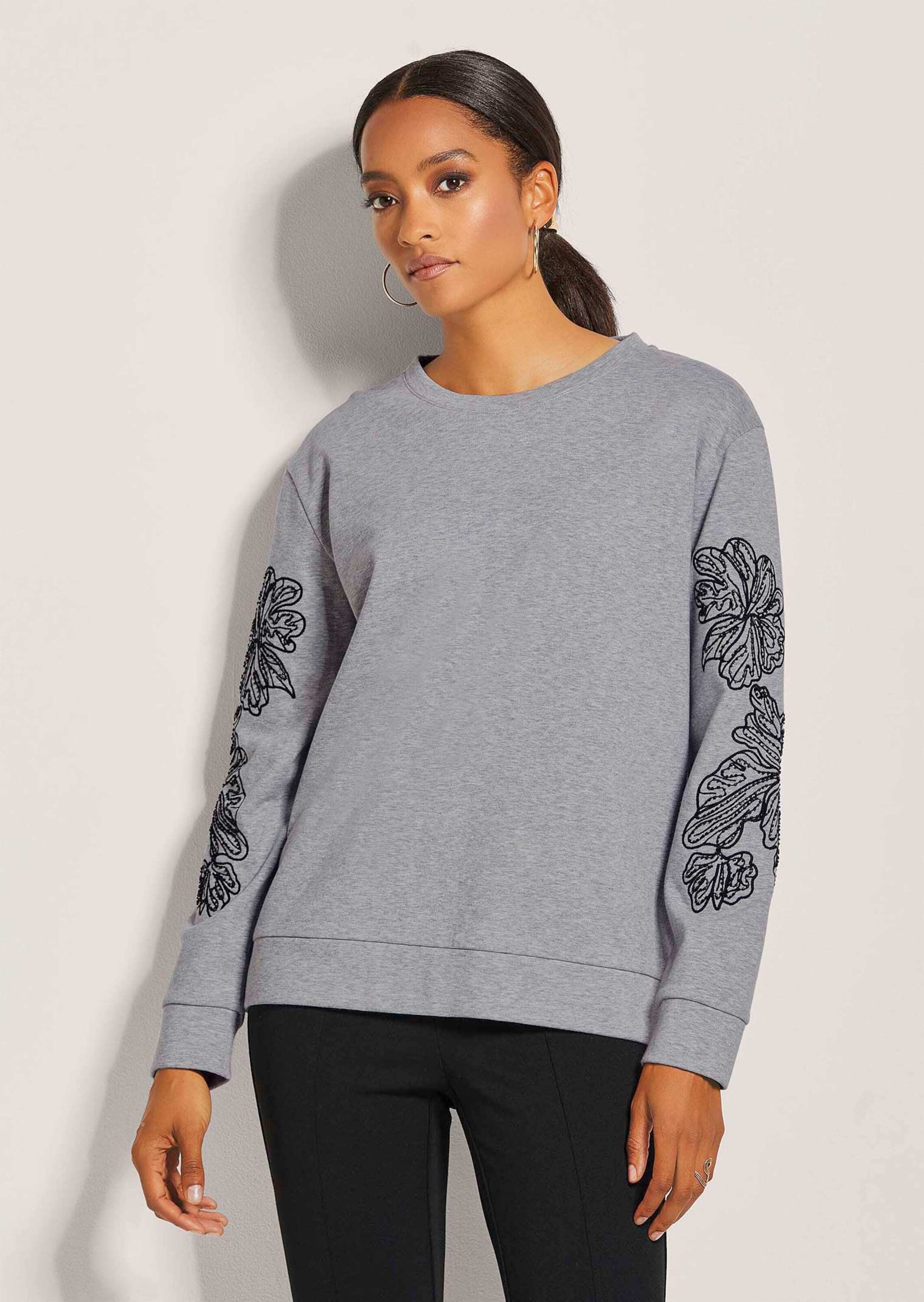 Langarmshirt Besticktes Sweatshirt mit Glanzeffekt
