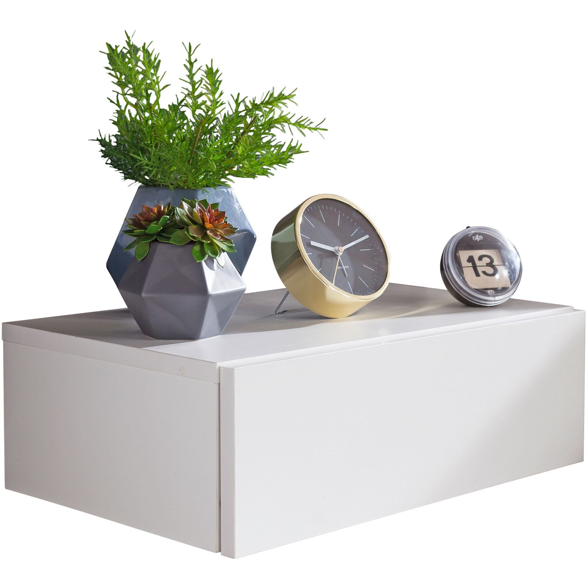 möbelando Nachtkonsole Nachtkonsole ZADAR für Wandmontage 46x15x30cm Weiß Nachttisch Holz, 30 x 15 x 46 cm (B/H/L)