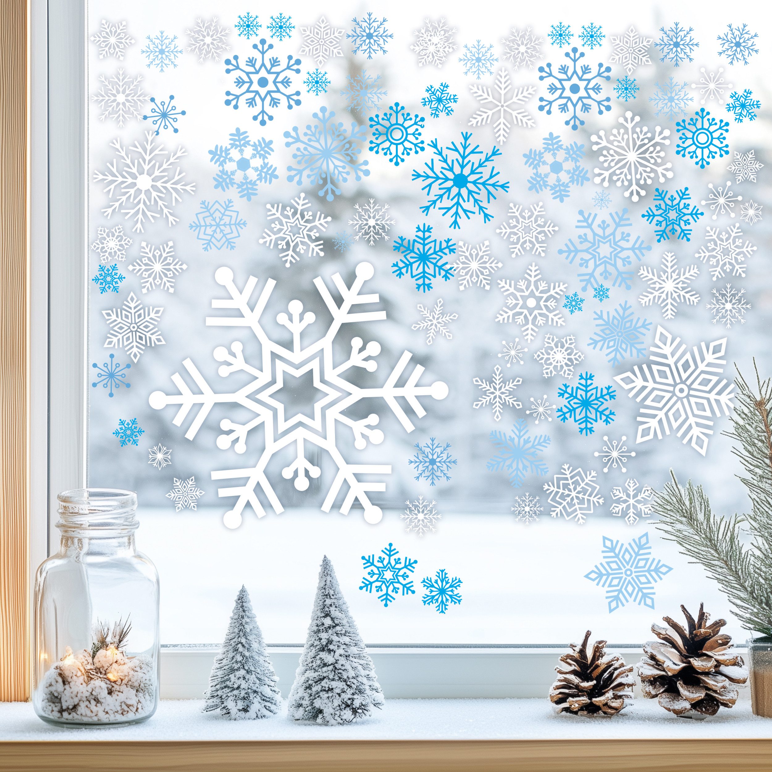 Sunnywall Fensterdekoration Kinderzimmer Fensterbild Winter Schneeflocken, günstig online kaufen