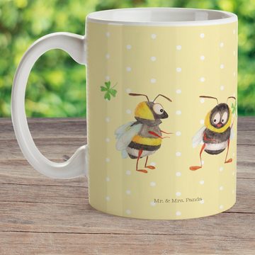 Mr. & Mrs. Panda Kinderbecher Hummeln Kleeblatt - Gelb Pastell - Geschenk, Gute Laune, Spruch schön, Kunststoff, Förderung der Selbstständigkeit