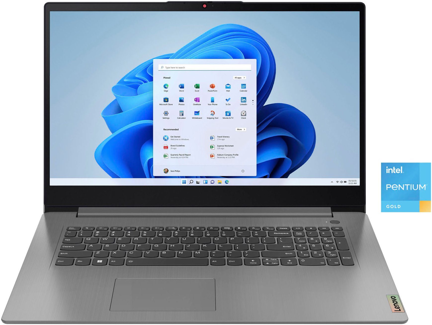 Lenovo IdeaPad 3 17IAU7 Notebook (43,94 cm/17,3 Zoll, Intel Pentium Gold 8505, UHD Graphics, 512 GB SSD)