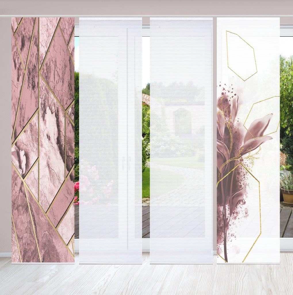 HOME in green Schiebegardine SIGNUM (4 St), Paneelwagen, halbtransparent, SET DIGITALDRUCK,BAMBUSOPTIK RECYCELT