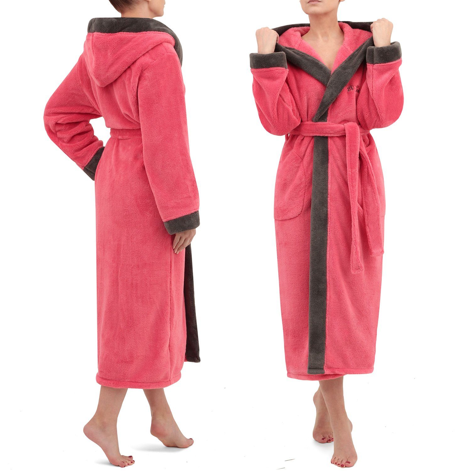 Di Vadini Bademantel Di Vadini UNISEX Herren Damen Bademantel PRATO mit Kapuze, wadenlang, Polyester, Weitenverstellung – Bild 2 von 5