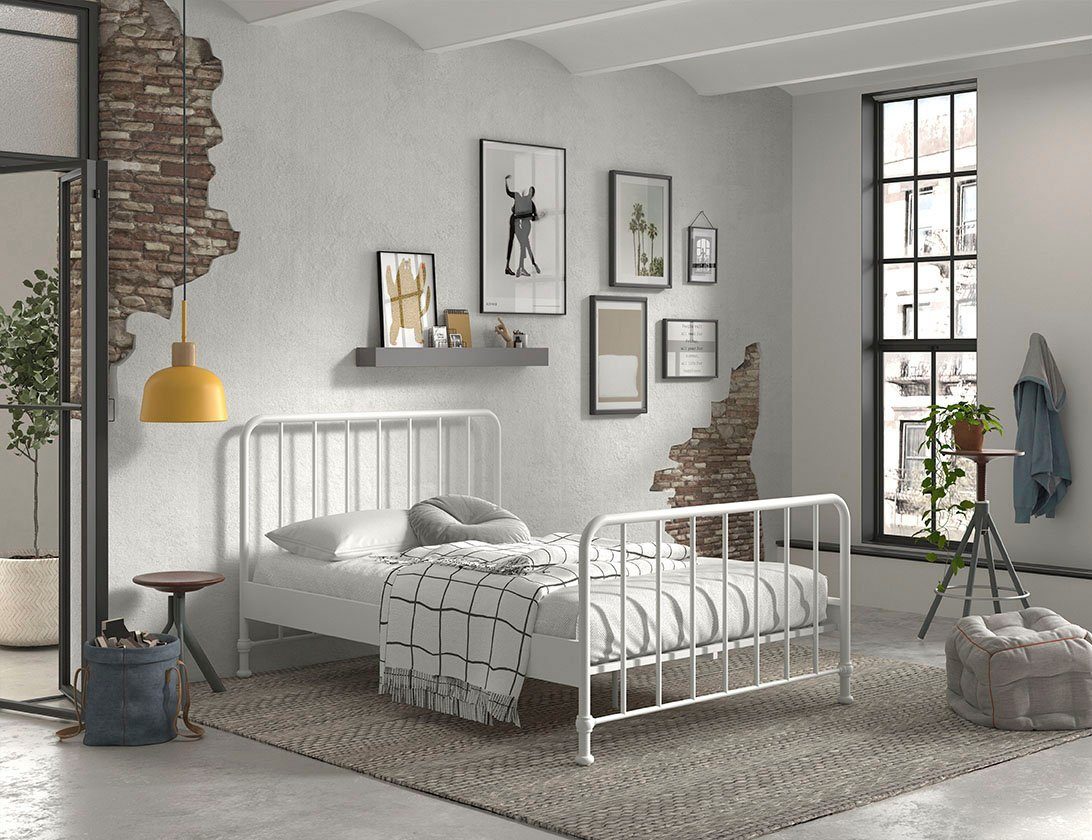 Vipack Metallbett Bronxx, standfest gebaut, gradlinige Optik in zeitlosem Design (in 2 Größen und verschiedenen Farben erhältlich), inkl. Lattenrost, Mittelsteg und Fußstütze unter der Liegefläche