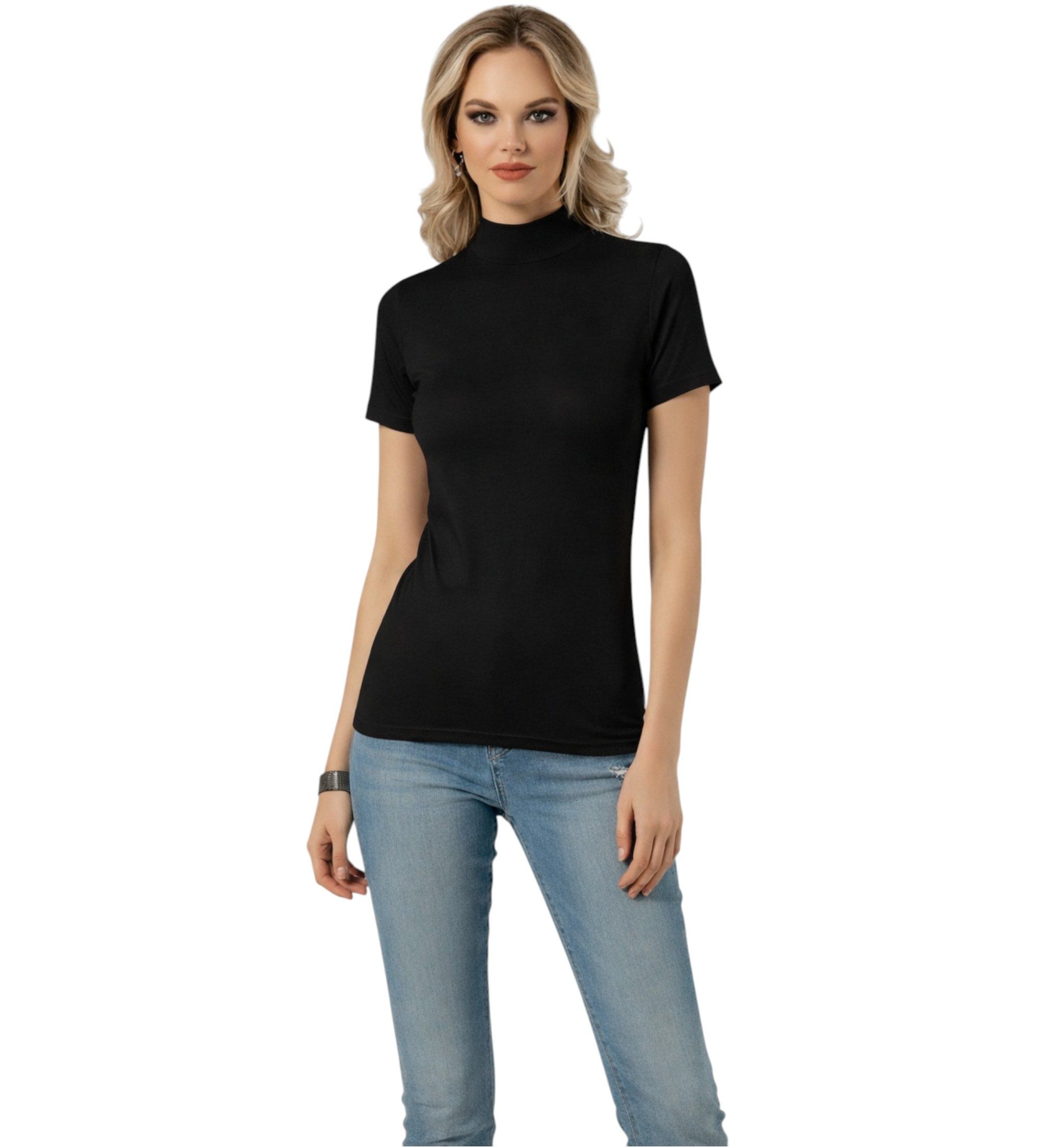 Kota Body Shirt Damen Halbarm mit Stehkragen Slim Fit Baumwolle günstig online kaufen