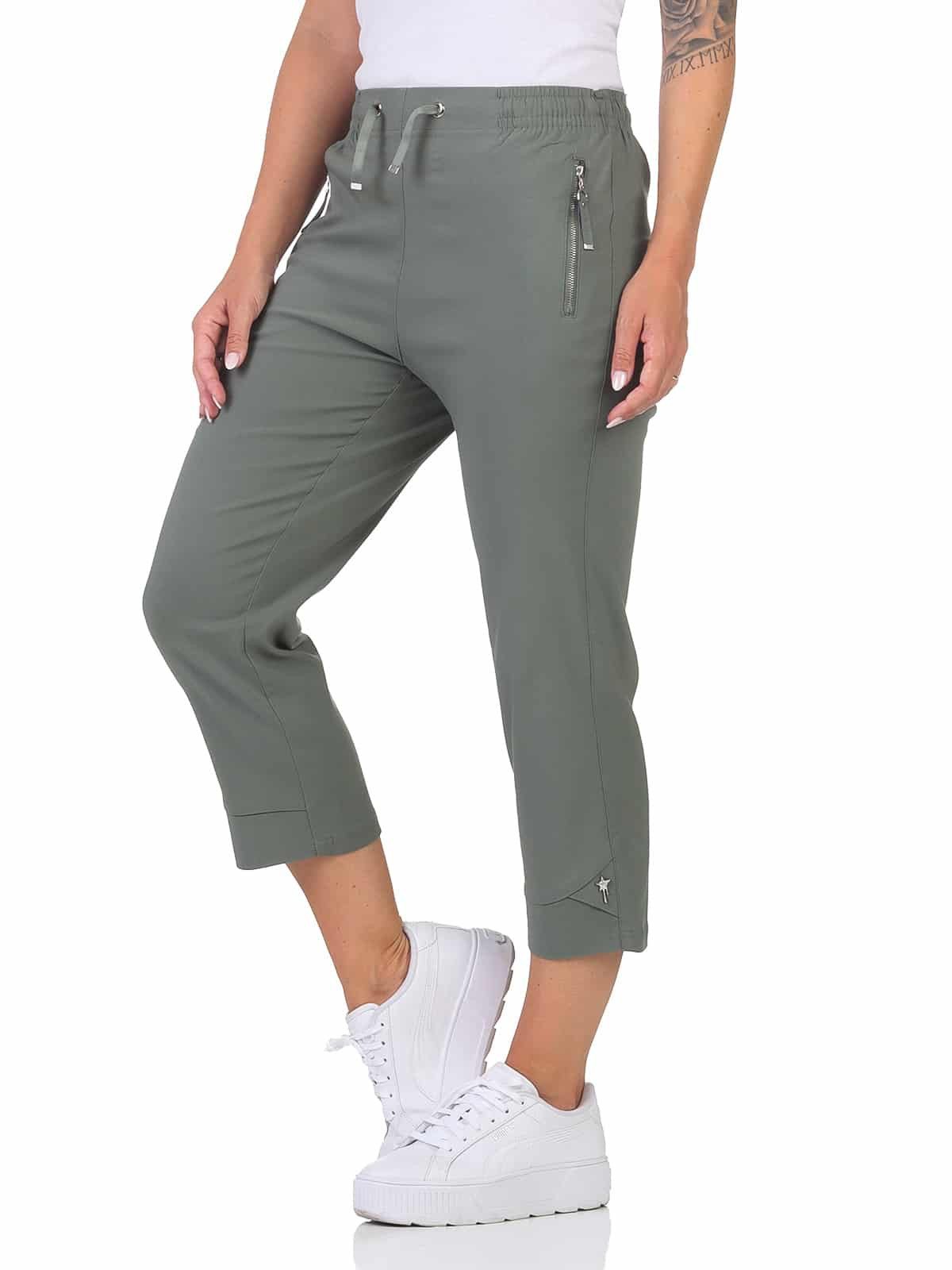 Alica Collection 7/8-Hose Sommerhose Damen Kurzgröße Caprihose Stretch Chinohose Kurzgröße, elastischer Gummibund mit Kordelzug