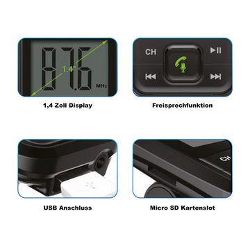 EAXUS Bluetooth FM-Transmitter für Wiedergabe Smartphone -> Autoradio, KFZ-Transmitter Bluetooth, USB-Sticks, 3,5-mm-Klinke, microSD, Mit Freisprechfunktion und USB-Anschluss zum Laden
