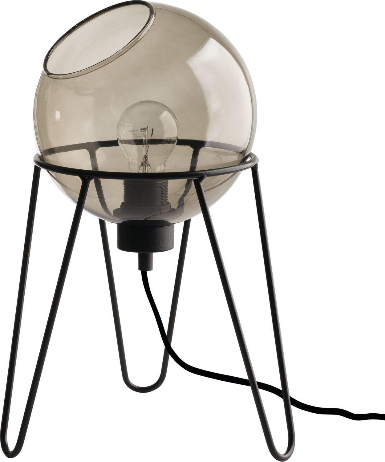 Licht-Erlebnisse Nachttischlampe POBO, ohne Leuchtmittel, Tischlampe Schwarz Graphit Metall Glas H:30cm E27 Büro