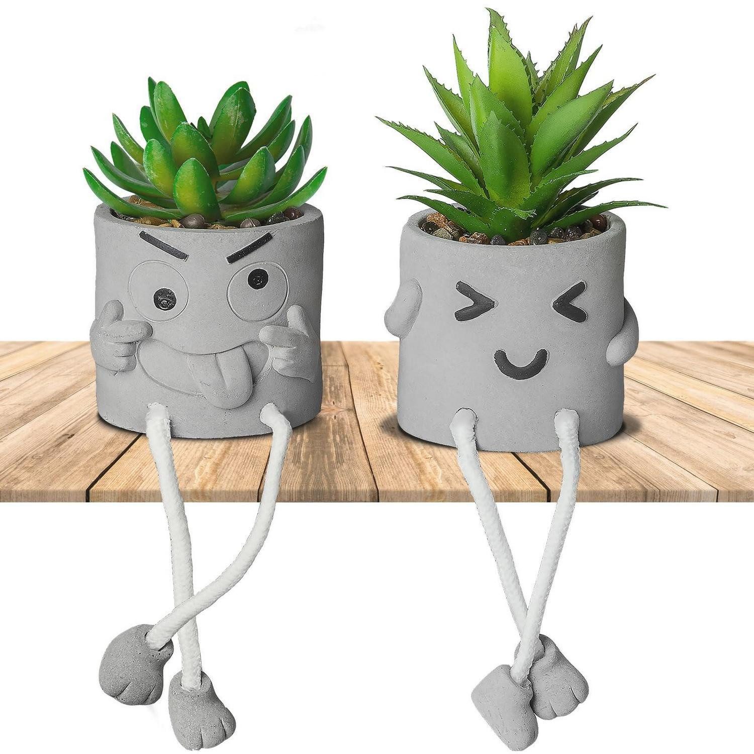 Kunstpflanze Kunstpflanzen-Set 2 Stk Grau, LuxusKollektion