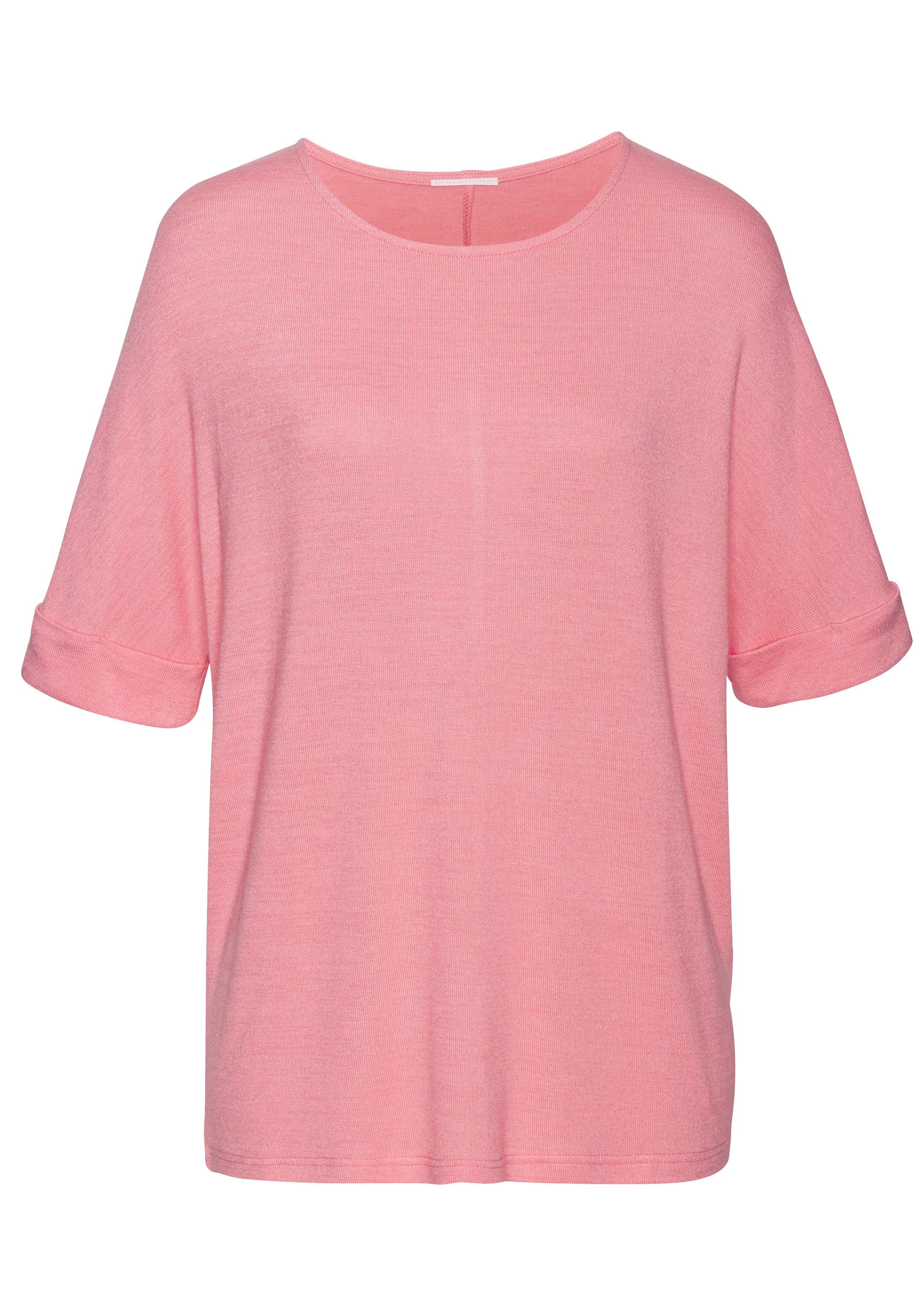 LASCANA Rundhalsshirt mit breitem Ärmelumschlag aus günstig online kaufen