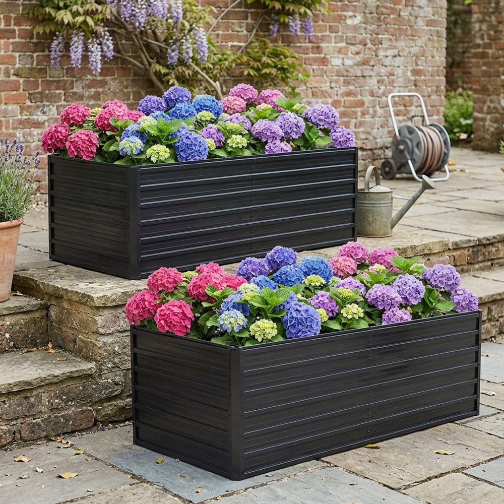 BBWL Hochbeet 2er Set 190x90x64 cm Wetterfestes Gartenbeet mit Offener Boden, Metall Hochbeet Rostfrei für Gemüse Kräuter Blumen Terrasse