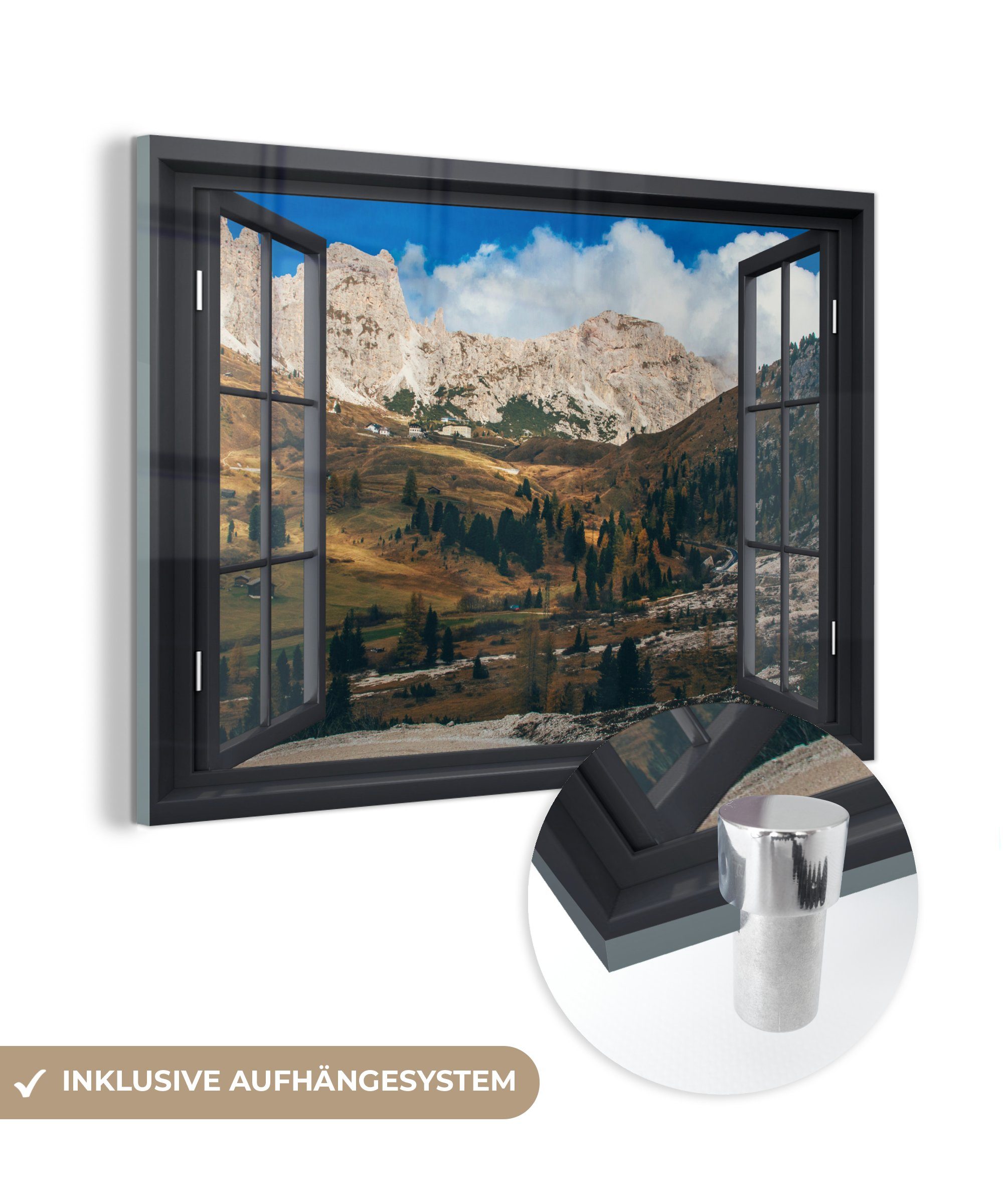 MuchoWow Acrylglasbild Aussicht - Berge Glas Wandbild auf (1 - Foto St), Glasbilder - Wanddekoration Glas auf Grün, - Bilder 