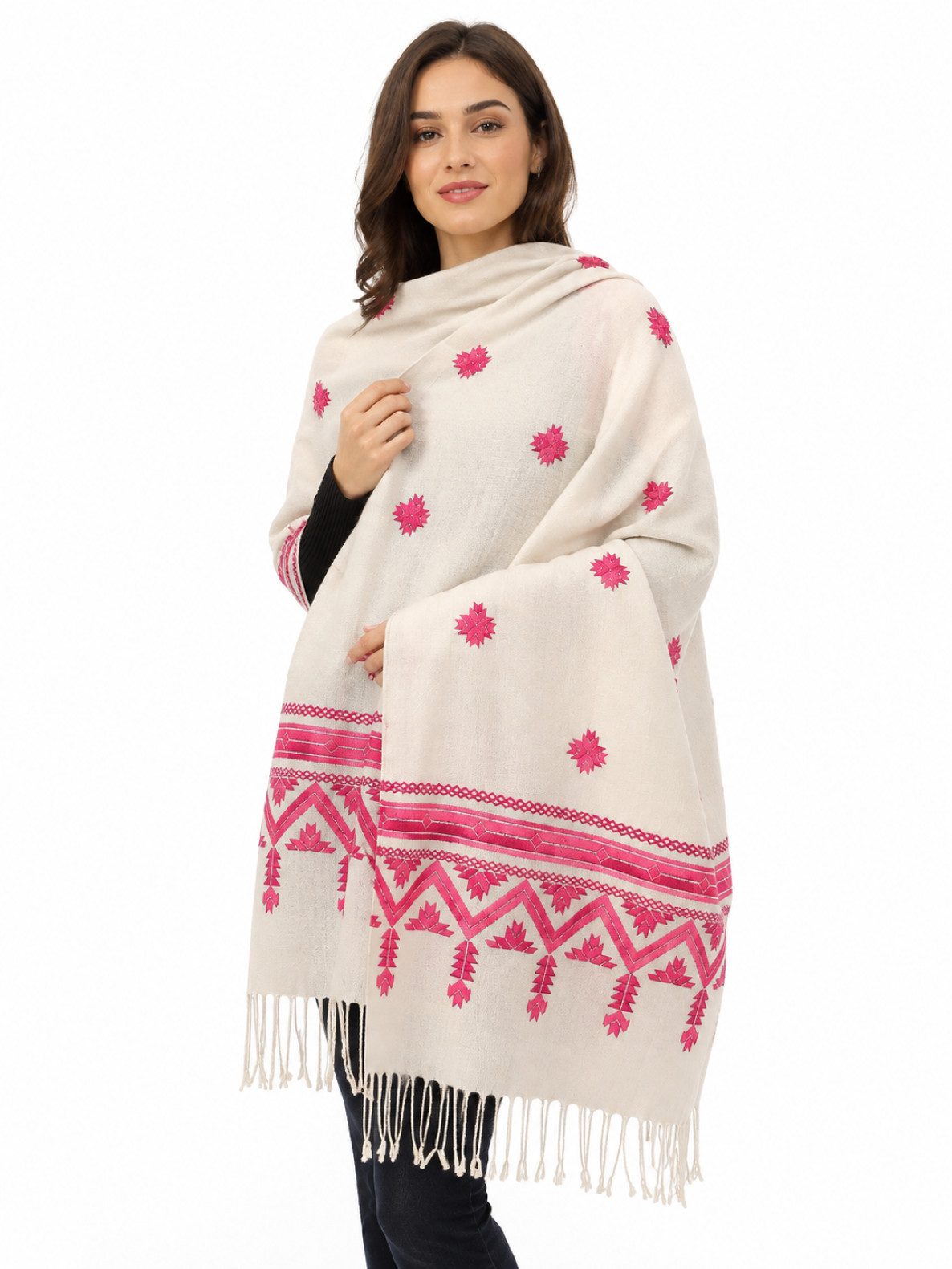 PfauGermany XXL-Schal Himalayan Premium Quality XXXL Exclusive Embroidery Wool Schals