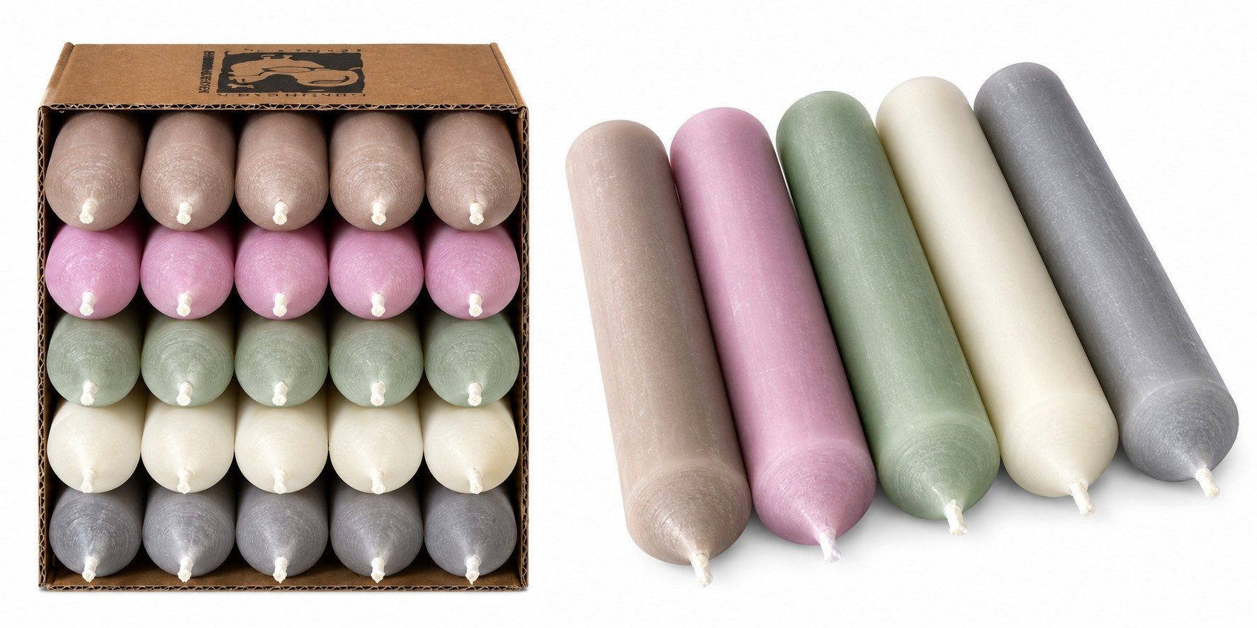 Hahn Kerzenfarm Spitzkerze Kurze Stabkerzen 10 cm – Farbmix - 25 Stück - Made in Germany, durchgängig gefärbt, RAL Farben, Made in Germany, tropffrei