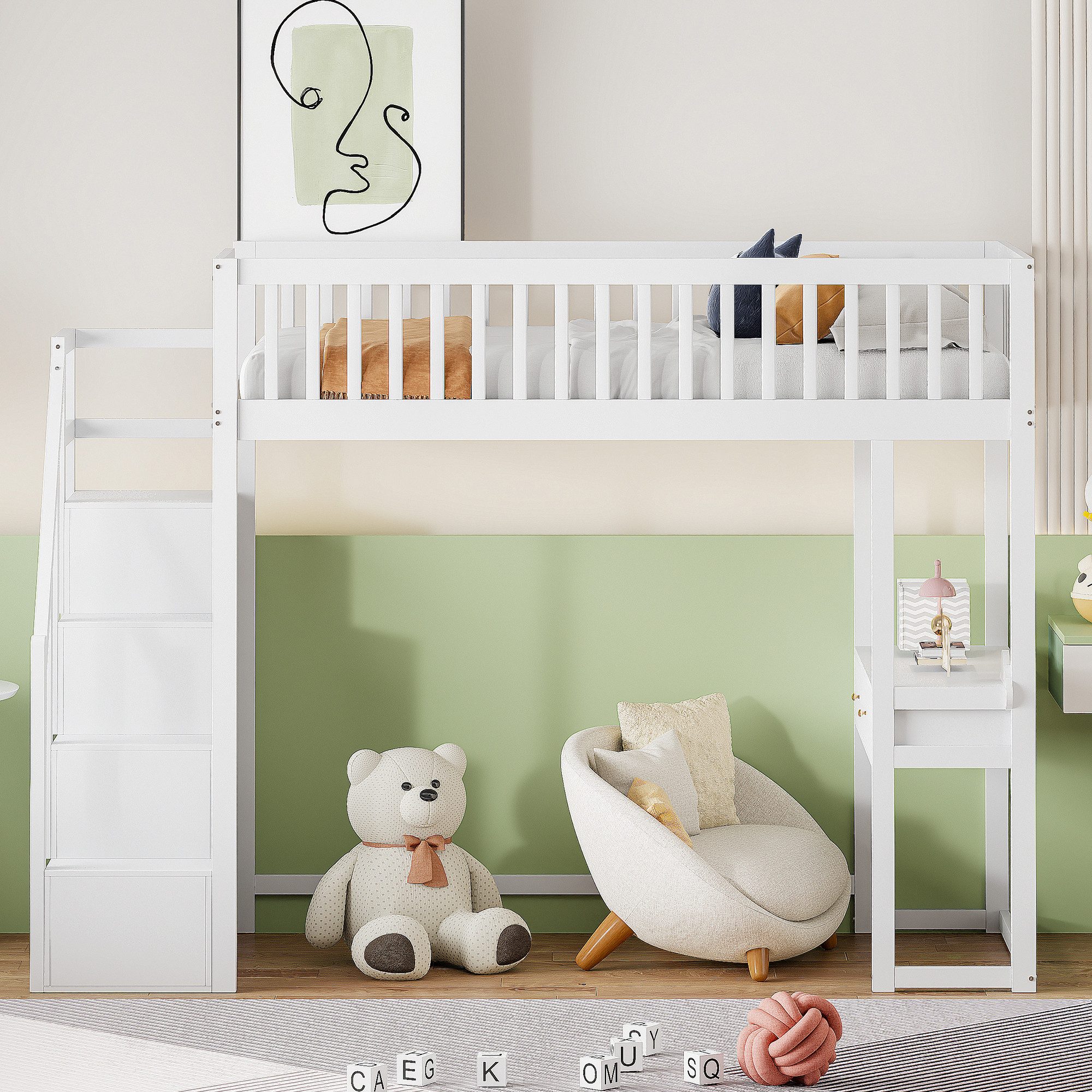 Odikalo Hochbett 90x200 Jugendbett Kinderbett mit Schreibtisch (90x200 Hoch günstig online kaufen