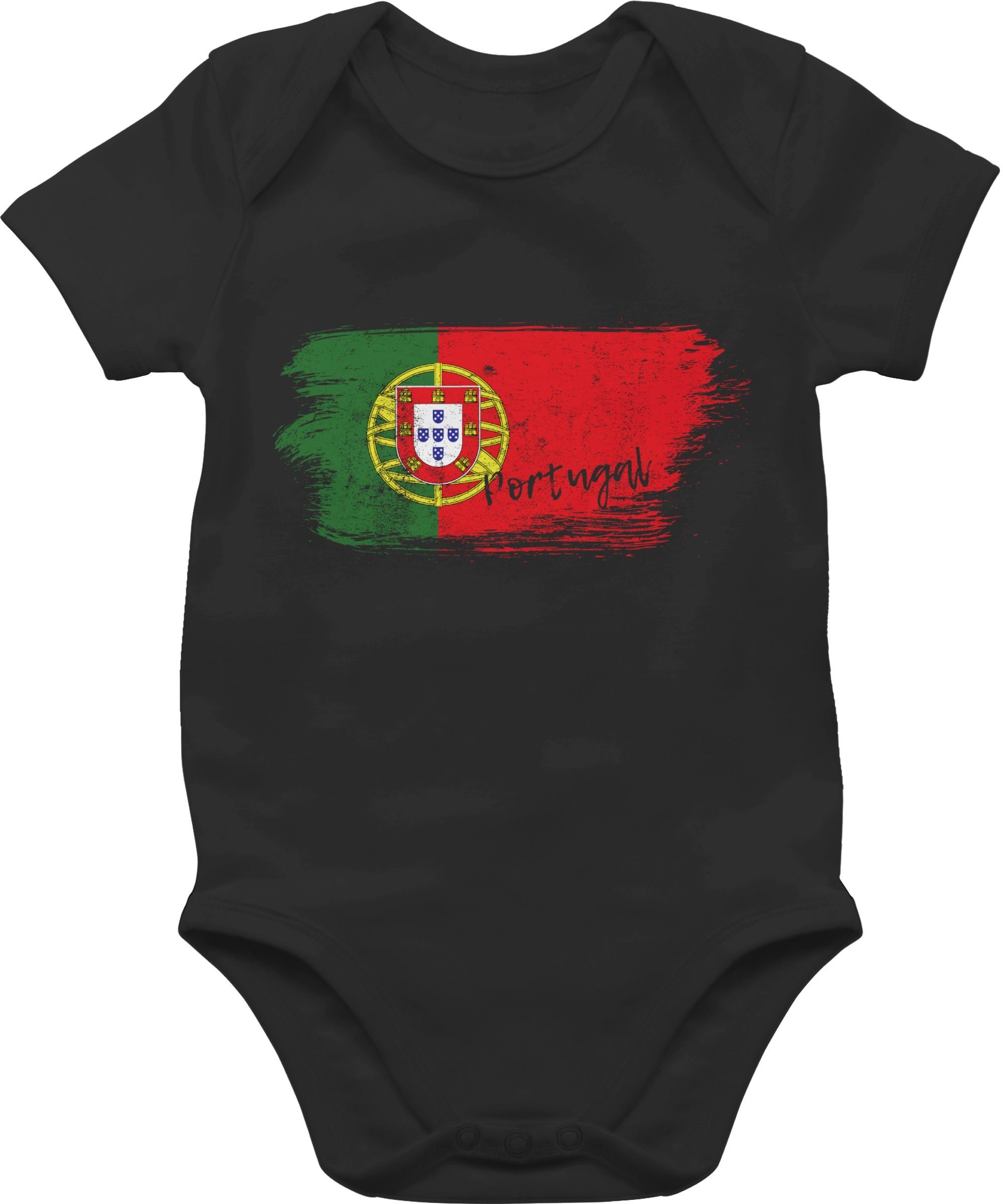 Shirtracer Shirtbody Portugal Vintage Fussball EM 2024 Baby 2 Schwarz