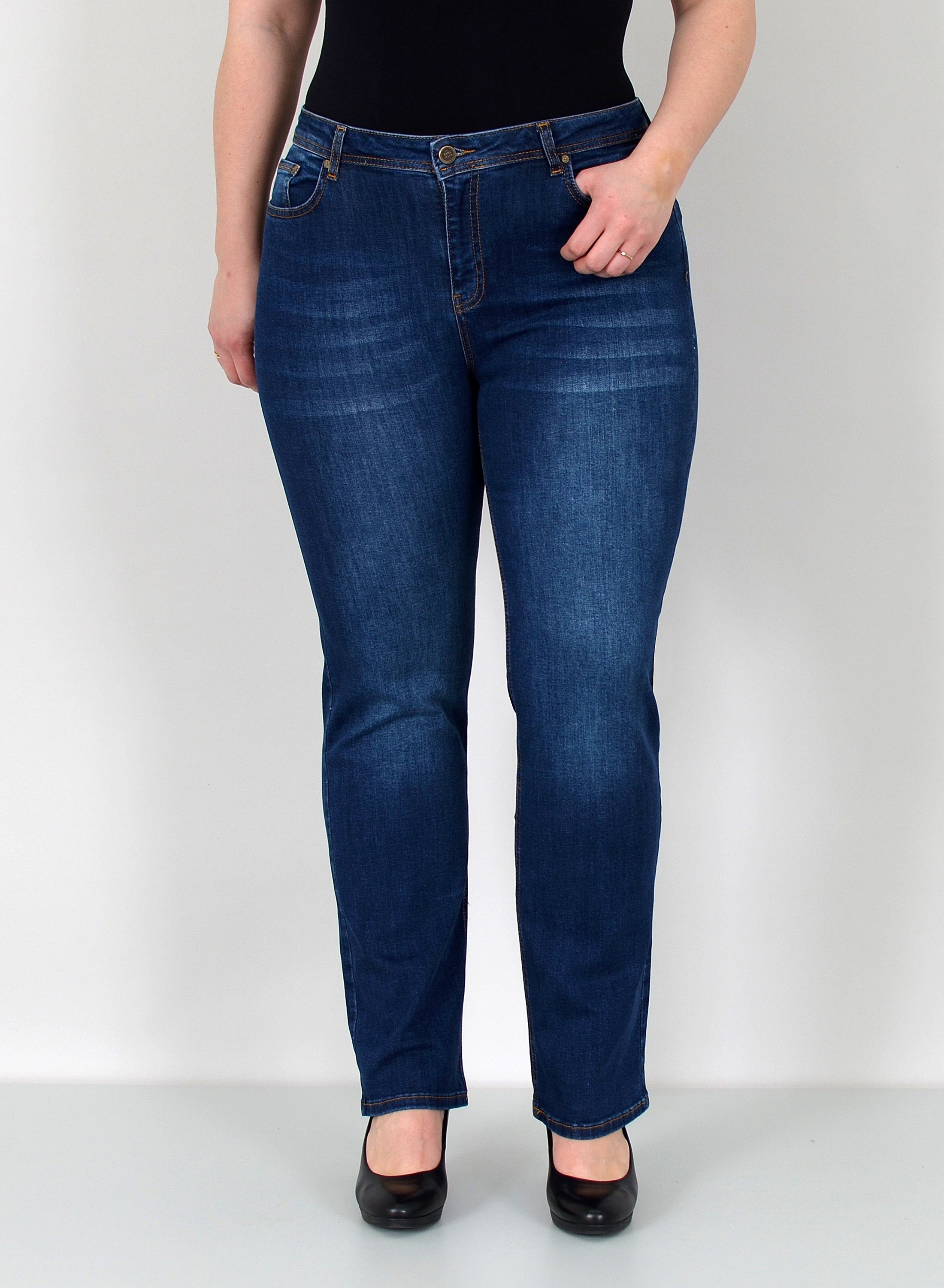 ESRA Straight-Jeans Damen Jeanshose Gerader Schnitt Stretch Hose hoher Bund günstig online kaufen