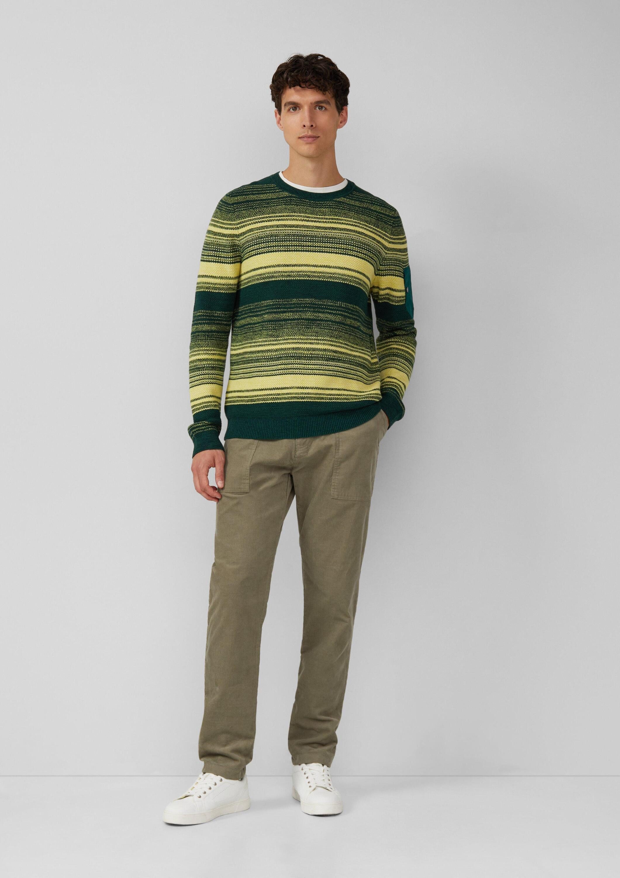 s.Oliver Longpullover Strickpullover Gestreifter Strickpullover aus Baumwolle mit Ärmeltasche