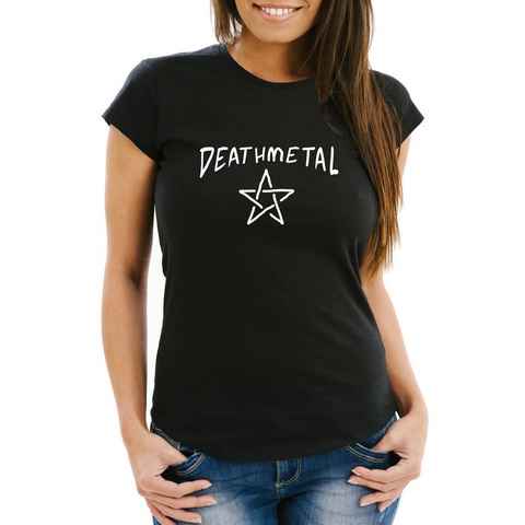 MoonWorks Print-Shirt Damen T-Shirt Aufschrift Deathmetal Pentagram Festival Outfit Fun-Shirt Musik Moonworks® mit Print