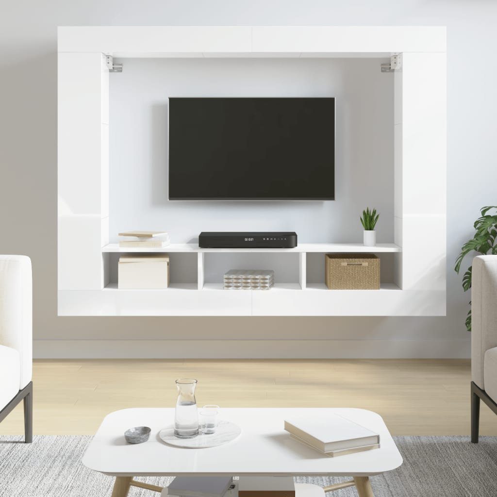 vidaXL Kleiderschrank TV-Schrank Hochglanz-Weiß 152x22x113 cm Holzwerkstoff (1-St) Betongrau