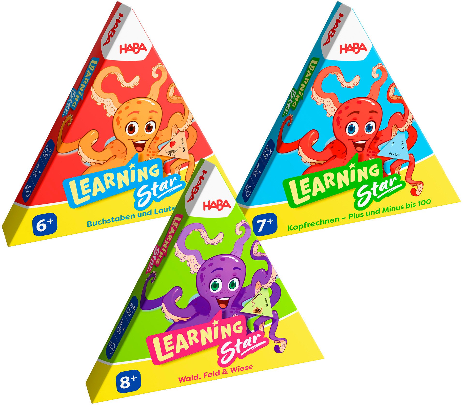 Haba Spiel Learning Star, 3erSet, Wort/Bild, Rechnen und Natur, Lernspiel