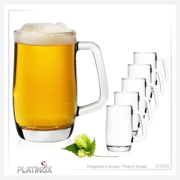 PLATINUX Bierglas Bierseidel, Glas, mit Henkel Set 6-Teilig 300ml (max. 375ml) Bierkrug Bierkrüge Biergläser