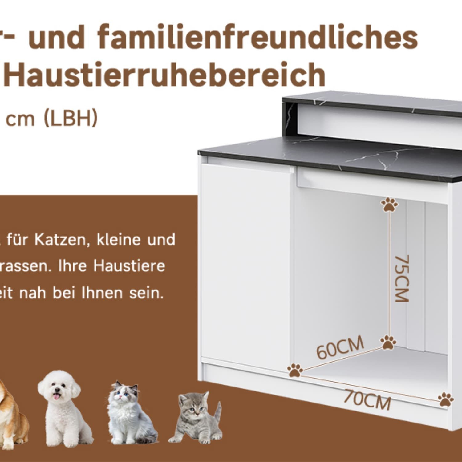 ANYSUN Kücheninsel mit Bartisch,Küchentisch,Offen Haustierruhebereich,Türablagen,Stauraum, für Küche,Esszimmer,Weiß + schwarze Marmoroptik,120×80×100cm