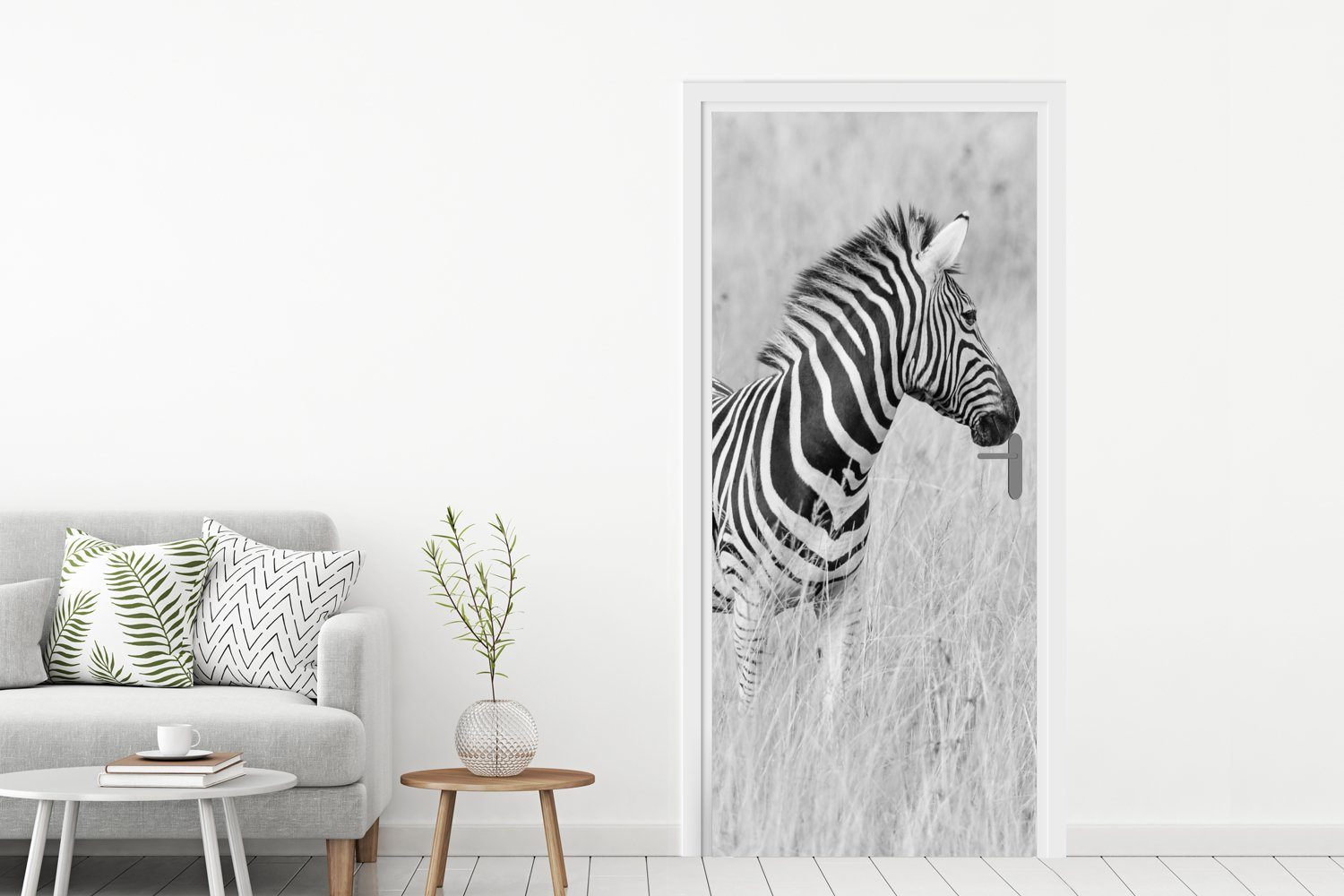 bedruckt, der 75x205 St), (1 cm Tür, MuchoWow Türaufkleber, für Fototapete Matt, Zebra Türtapete Wiese, auf