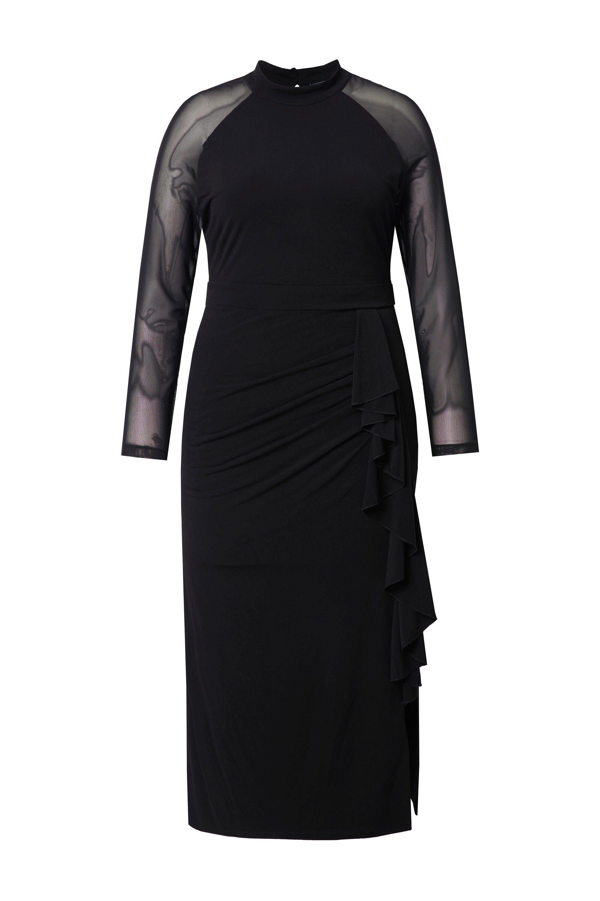 Ulla Popken Jerseykleid Maxikleid drapiert Stehkragen Raglan-Langarm günstig online kaufen