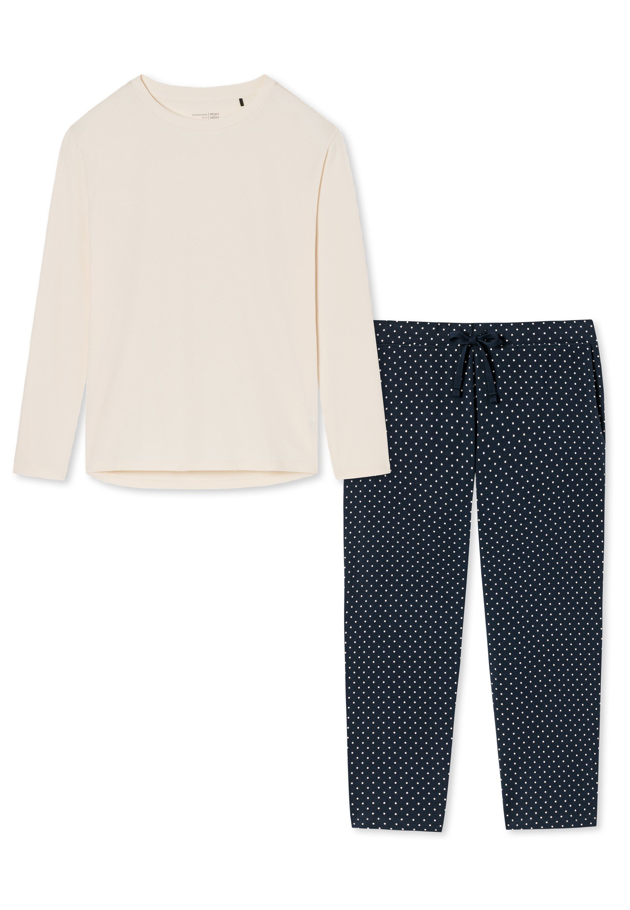 - 2 gepunktet Blau (Set, - Cotton Organic tlg) Schlafanzug Pyjama / Creme Schiesser Baumwolle