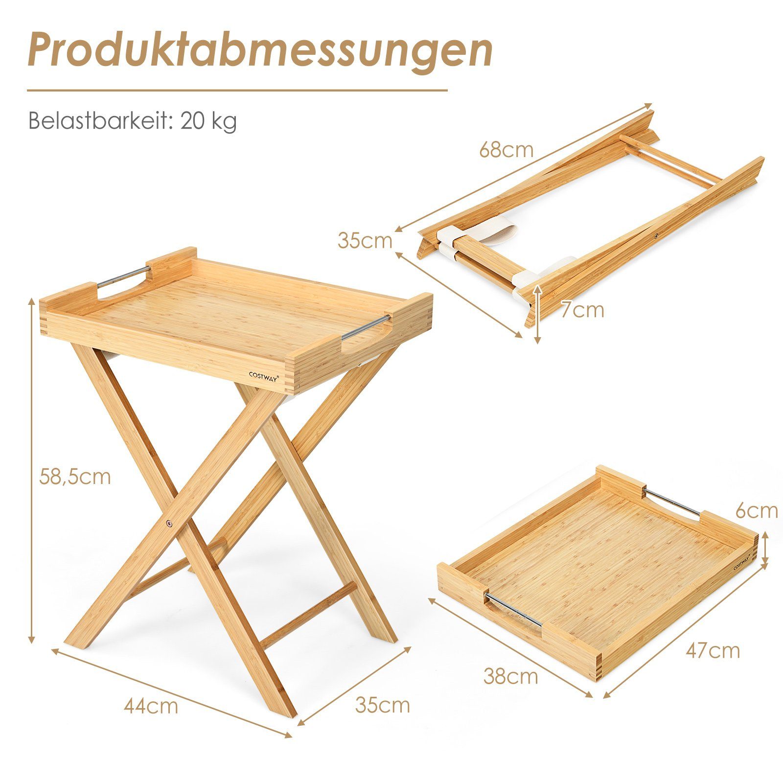 mit integrierten Klapptisch, tragbar COSTWAY abnehmbarem & Griffen Tablett,