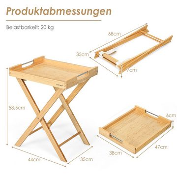 COSTWAY Klapptisch, mit integrierten Griffen & abnehmbarem Tablett, Bambus