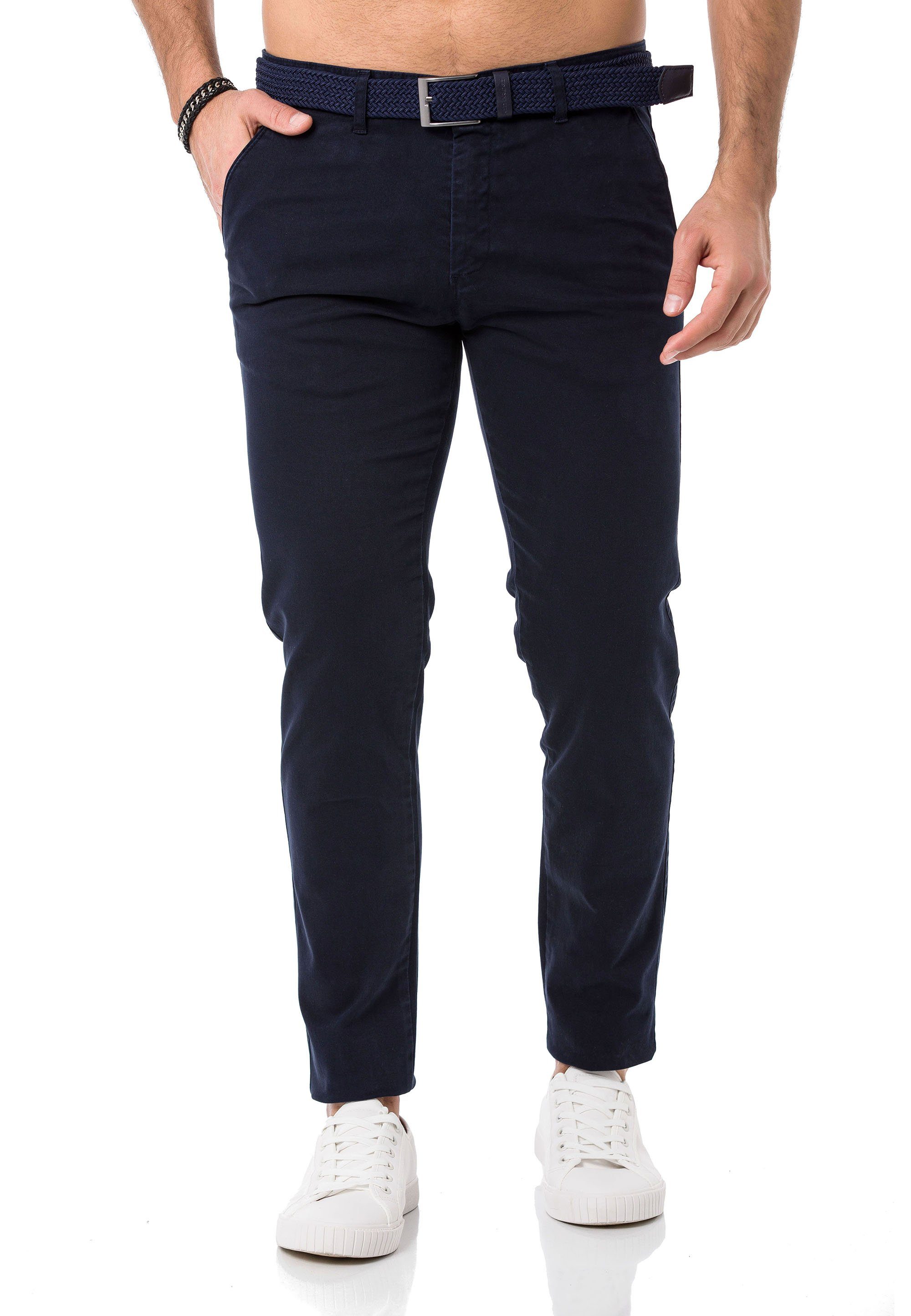 RedBridge Chinohose Chino Hose Pants mit Gürtel Navy Blau