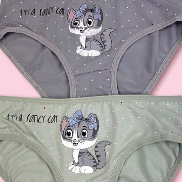 LOREZA Slip 10 Mädchen Kinder Slips Katze Baumwolle Unterhosen Unterwäsche 92-146 (Spar-Packung, 10-St)
