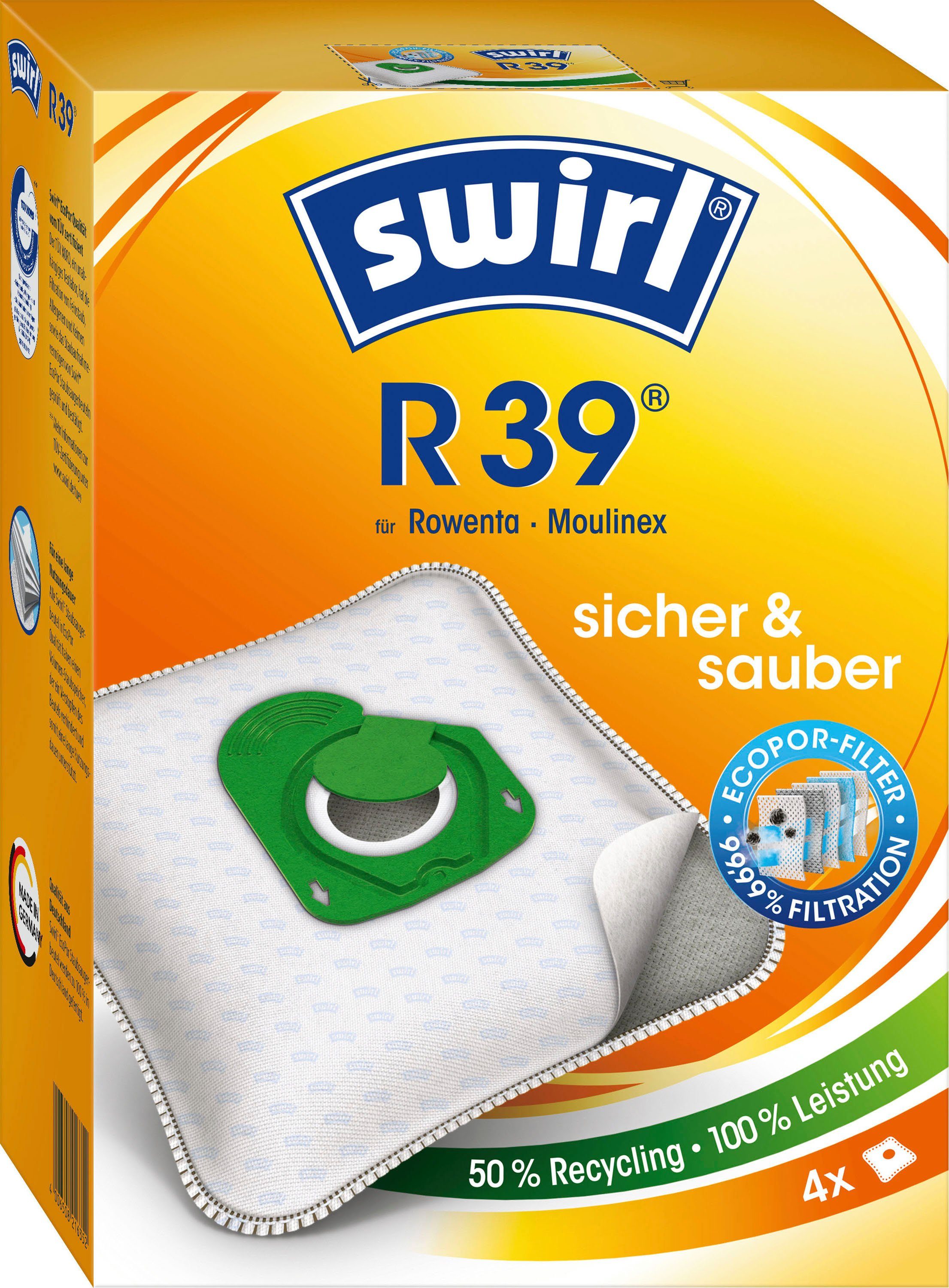 Swirl Staubsaugerbeutel Swirl® R 39 Staubsaugerbeutel für Rowenta, 4er- Pack